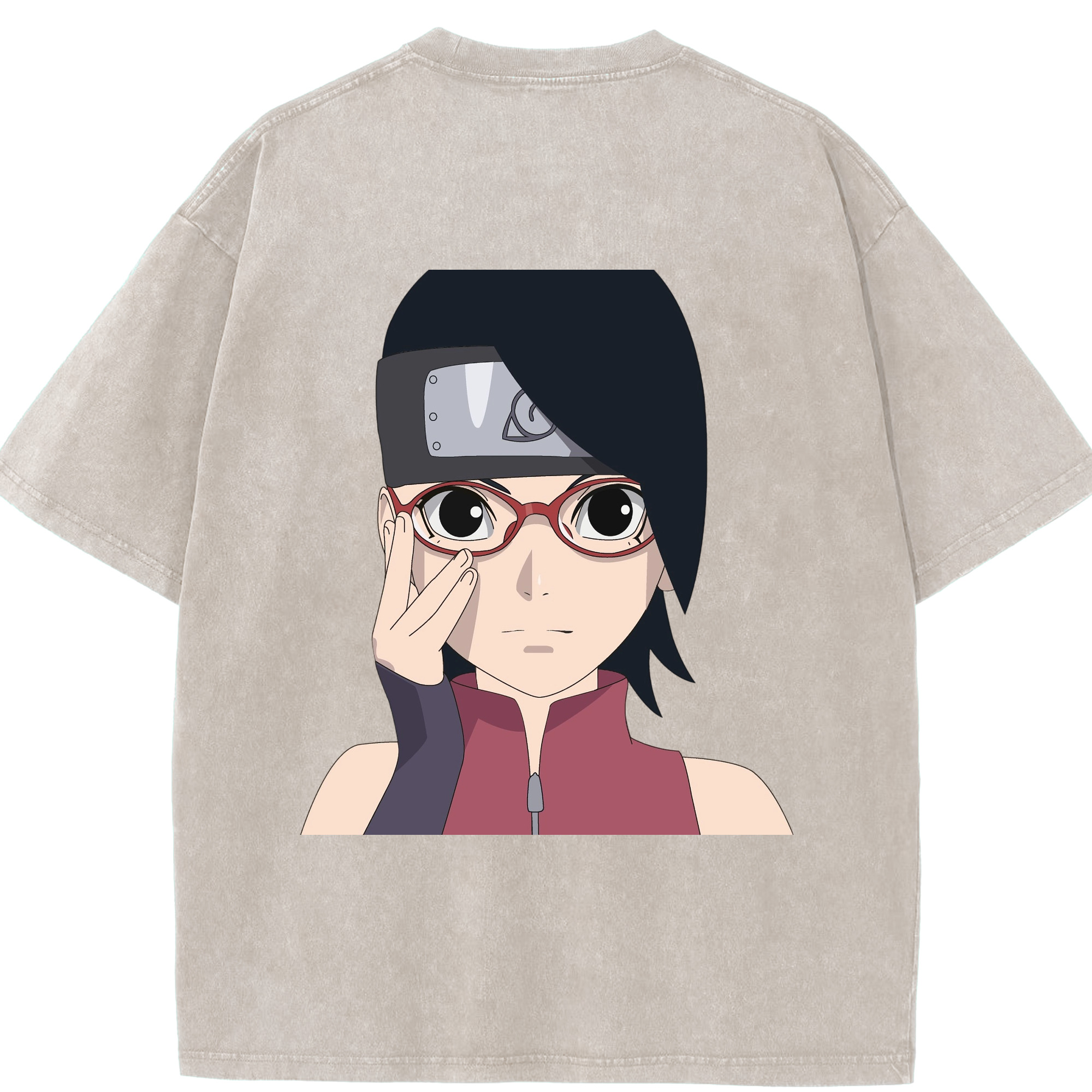 （画像用） NARUTO -ナルト- うちは サラダ Uchiha Sarada 綿100% ヴィンテージ風 半袖Tシャツ（背面プリント）
