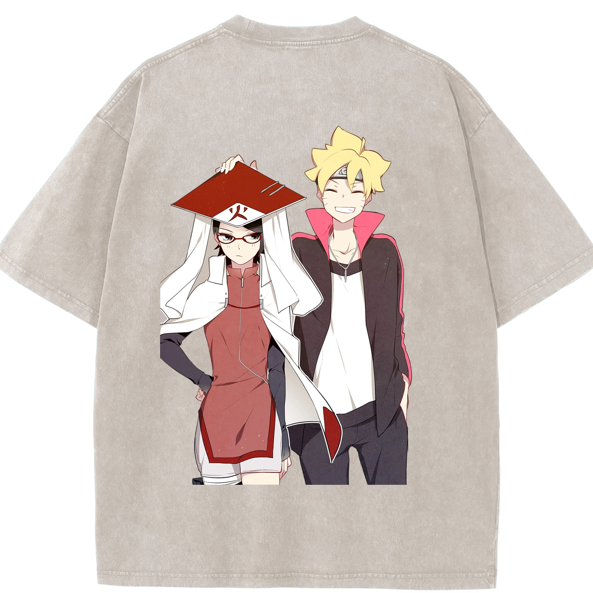 （画像用） NARUTO -ナルト- うちは サラダ Uchiha Sarada 綿100% ヴィンテージ風 半袖Tシャツ（背面プリント）