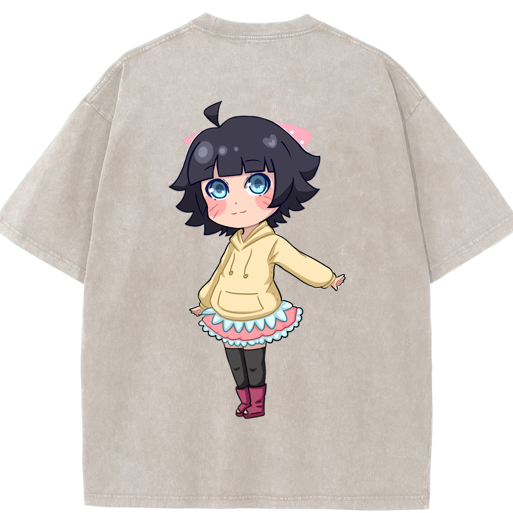 （画像用） NARUTO -ナルト- うずまき ヒマワリ Uzumaki Himawari 綿100% ヴィンテージ風 半袖Tシャツ（背面プリント）