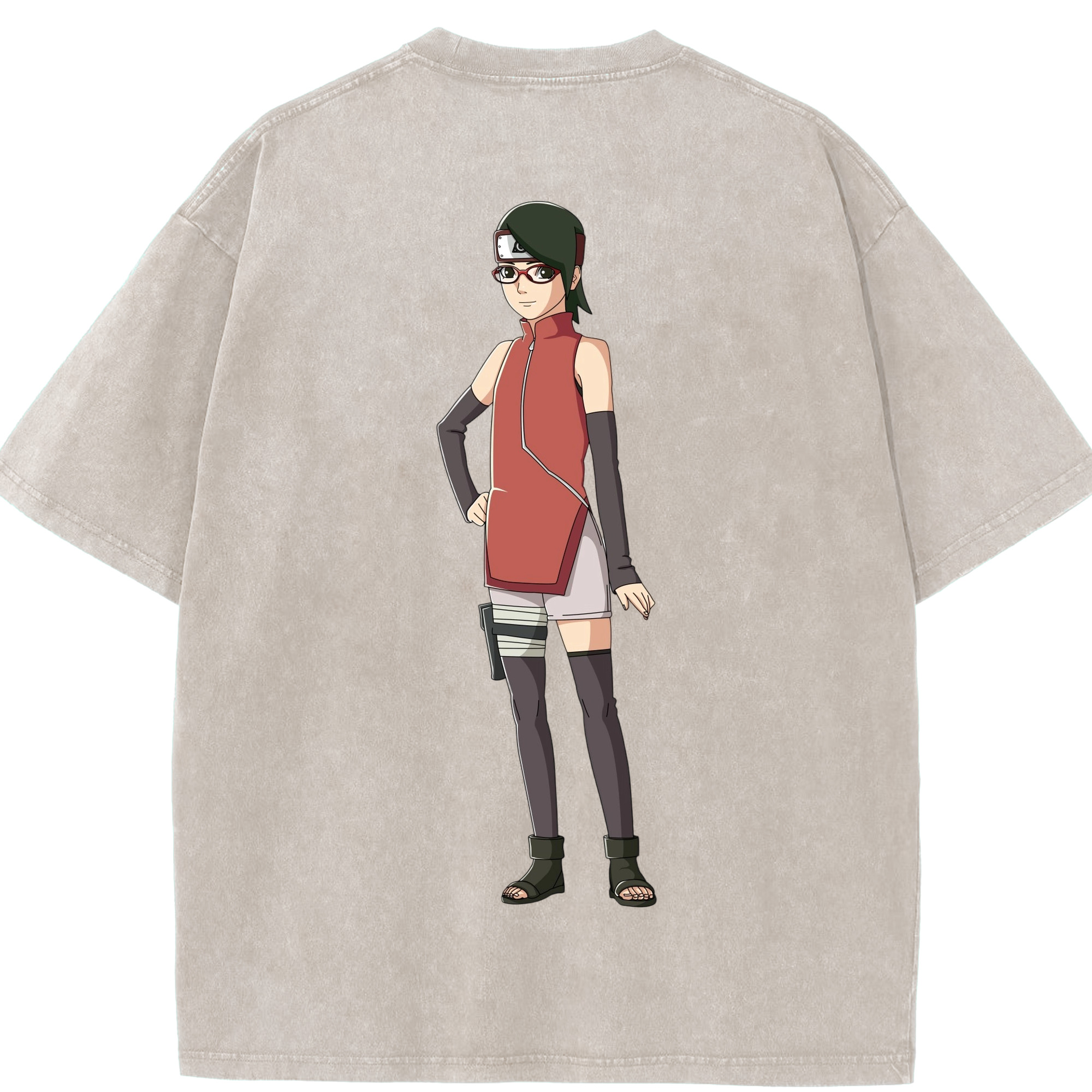 （画像用） NARUTO -ナルト- うちは サラダ Uchiha Sarada 綿100% ヴィンテージ風 半袖Tシャツ（背面プリント）