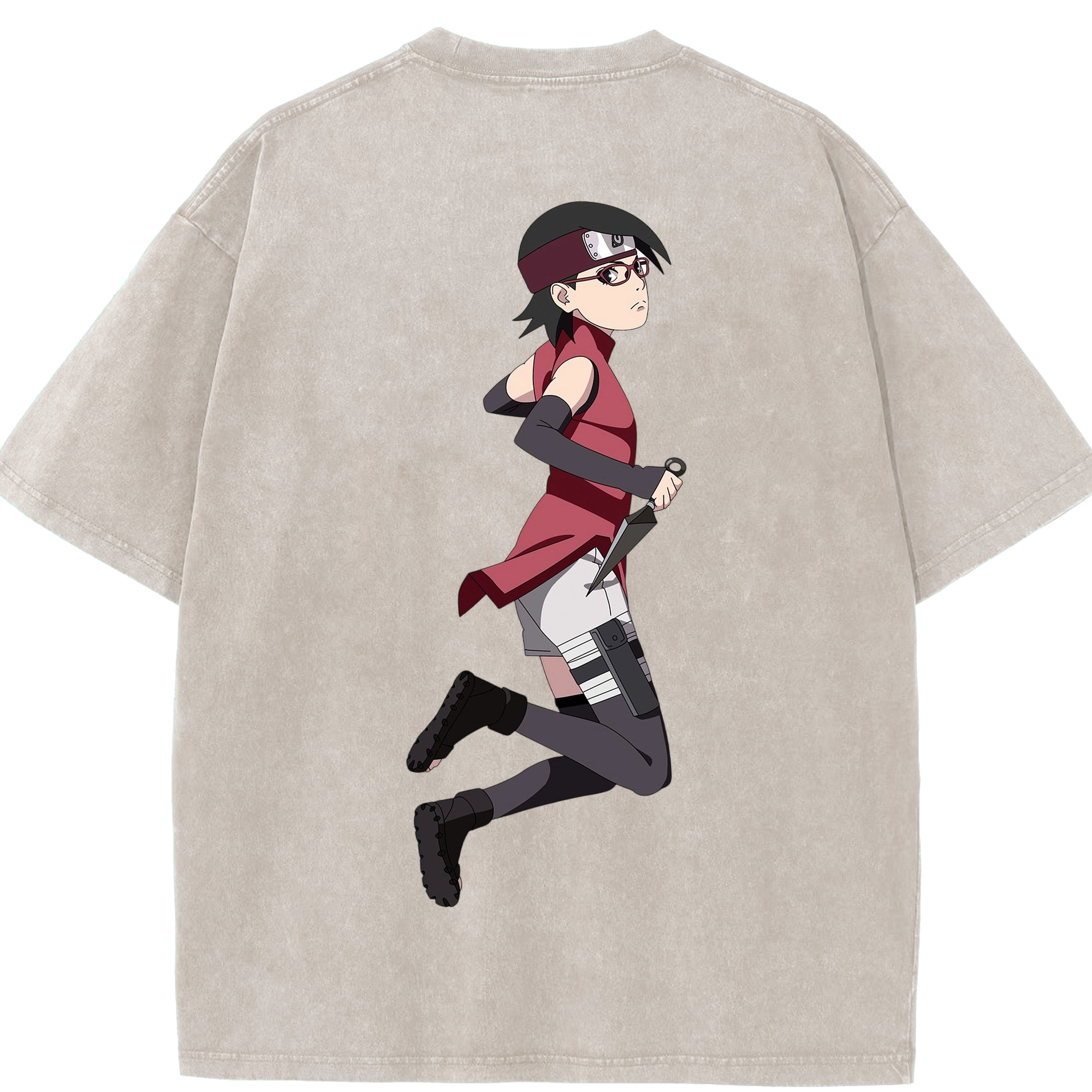 （画像用） NARUTO -ナルト- うちは サラダ Uchiha Sarada 綿100% ヴィンテージ風 半袖Tシャツ（背面プリント）