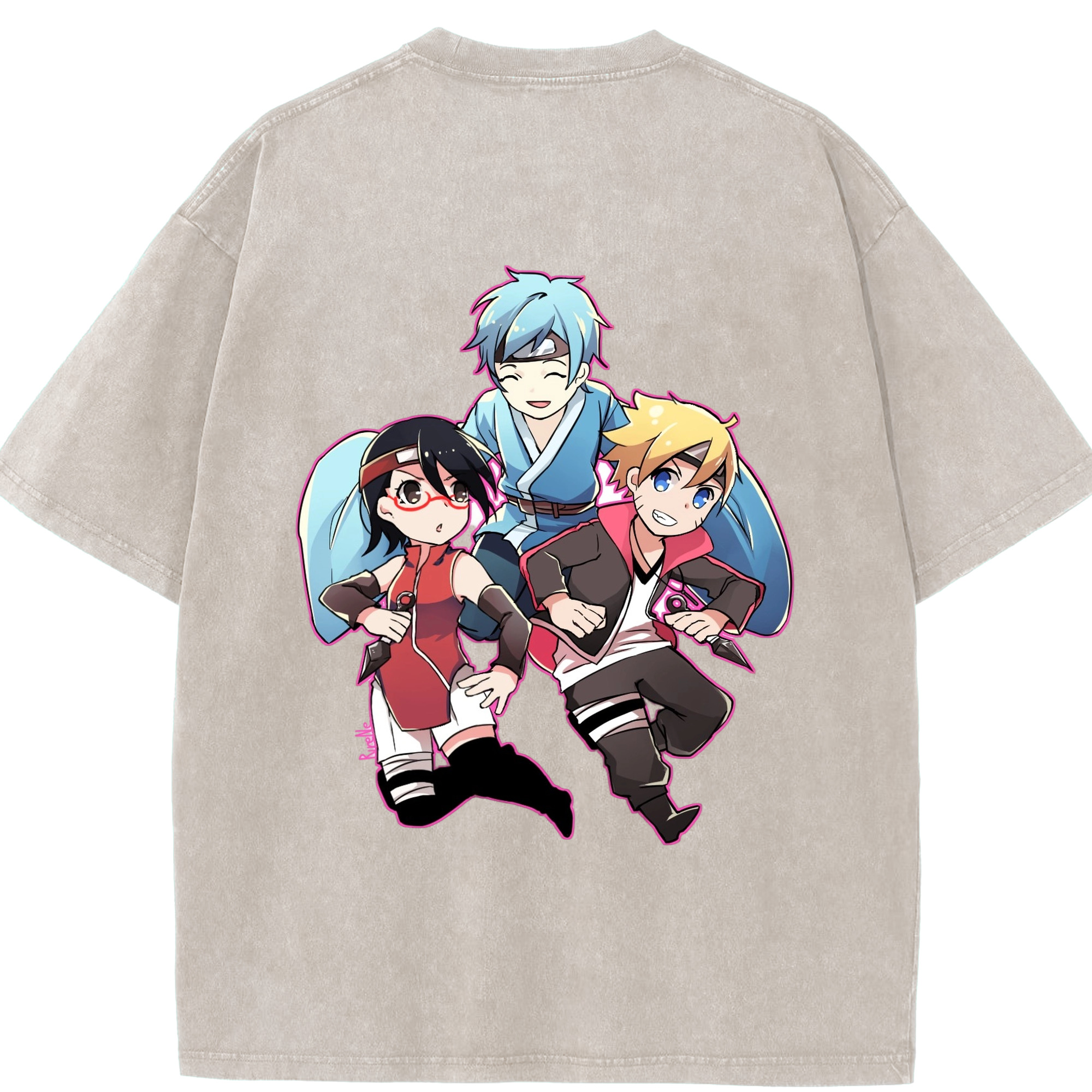 （画像用） NARUTO -ナルト- うちは サラダ Uchiha Sarada 綿100% ヴィンテージ風 半袖Tシャツ（背面プリント）