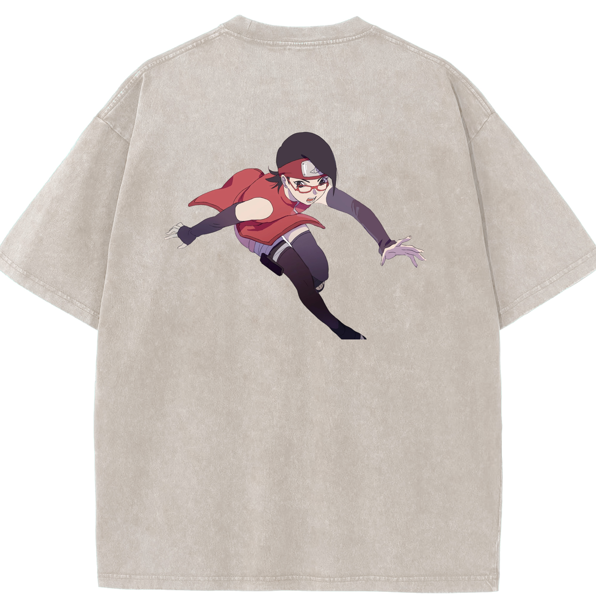 （画像用） NARUTO -ナルト- うちは サラダ Uchiha Sarada 綿100% ヴィンテージ風 半袖Tシャツ（背面プリント）