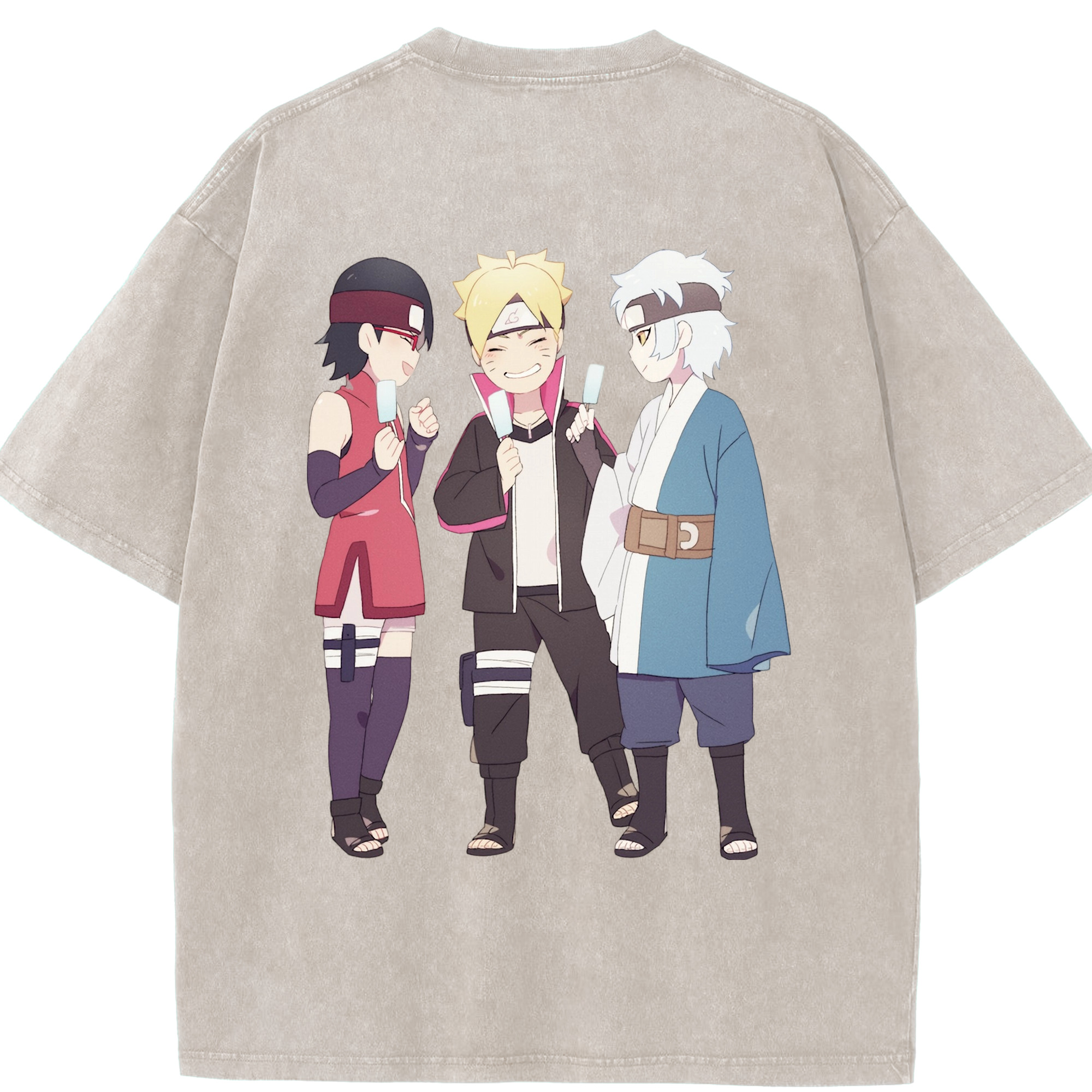 （画像用） NARUTO -ナルト- うちは サラダ Uchiha Sarada 綿100% ヴィンテージ風 半袖Tシャツ（背面プリント）