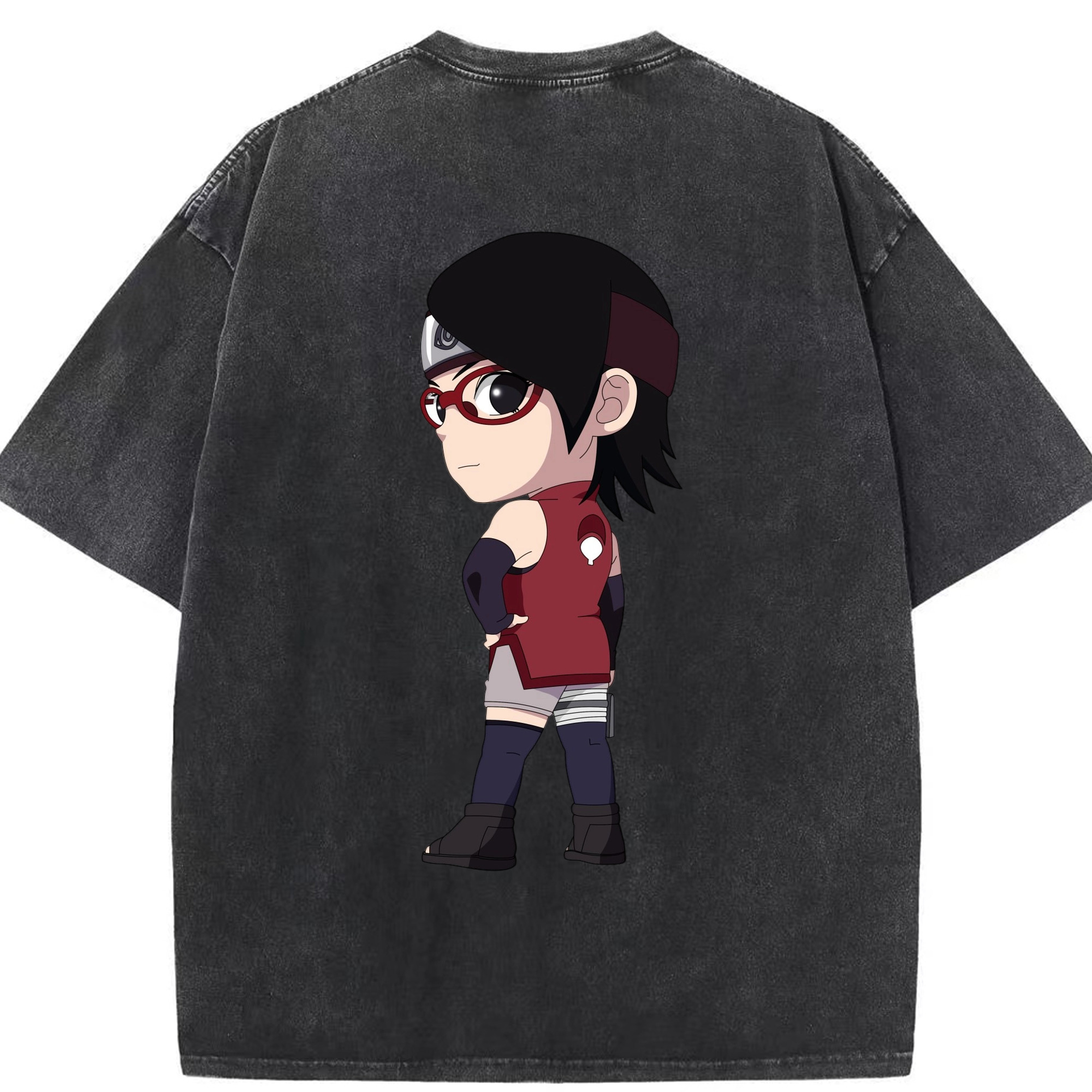 （画像用） NARUTO -ナルト- うちは サラダ Uchiha Sarada 綿100% ヴィンテージ風 半袖Tシャツ（背面プリント）