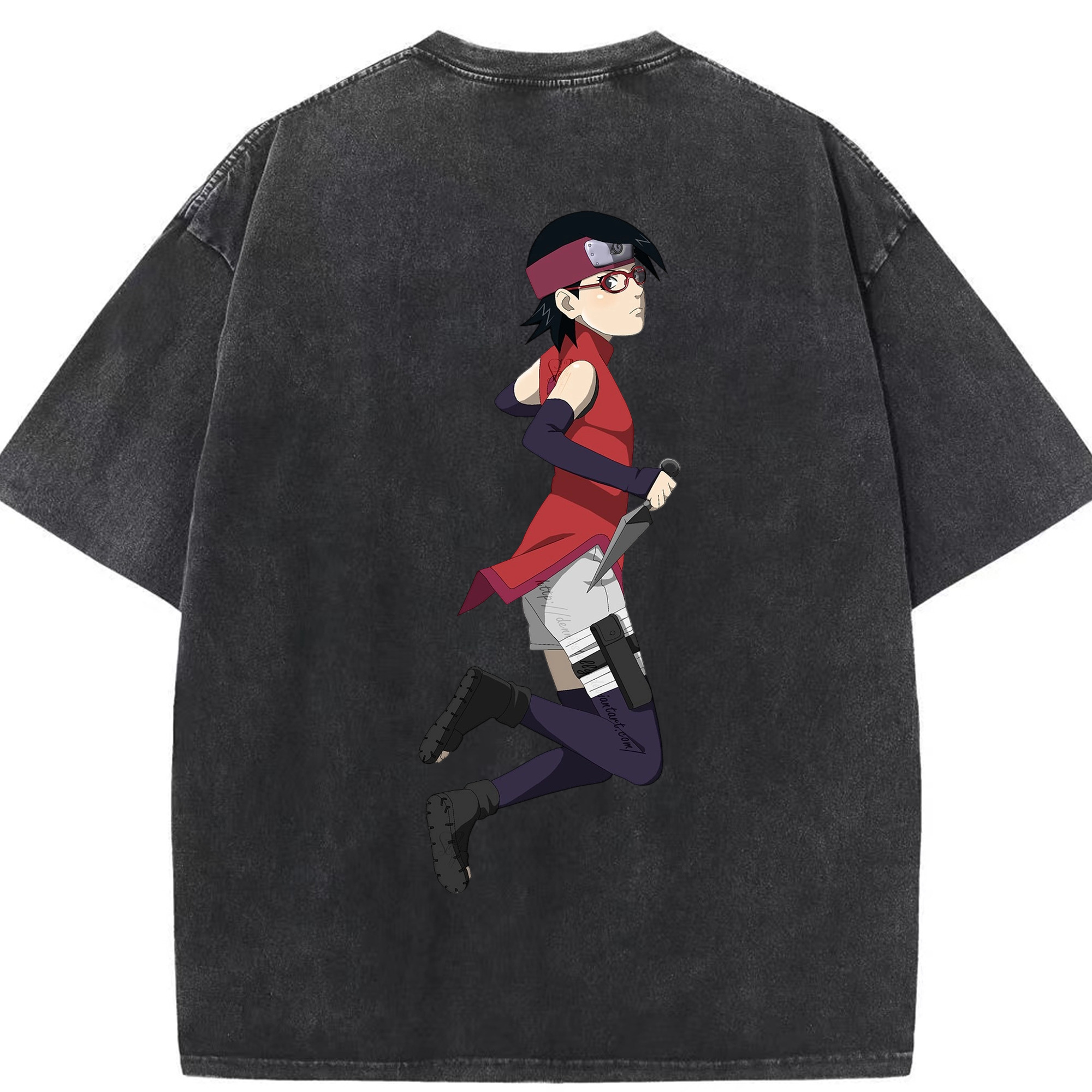 （画像用） NARUTO -ナルト- うちは サラダ Uchiha Sarada 綿100% ヴィンテージ風 半袖Tシャツ（背面プリント）
