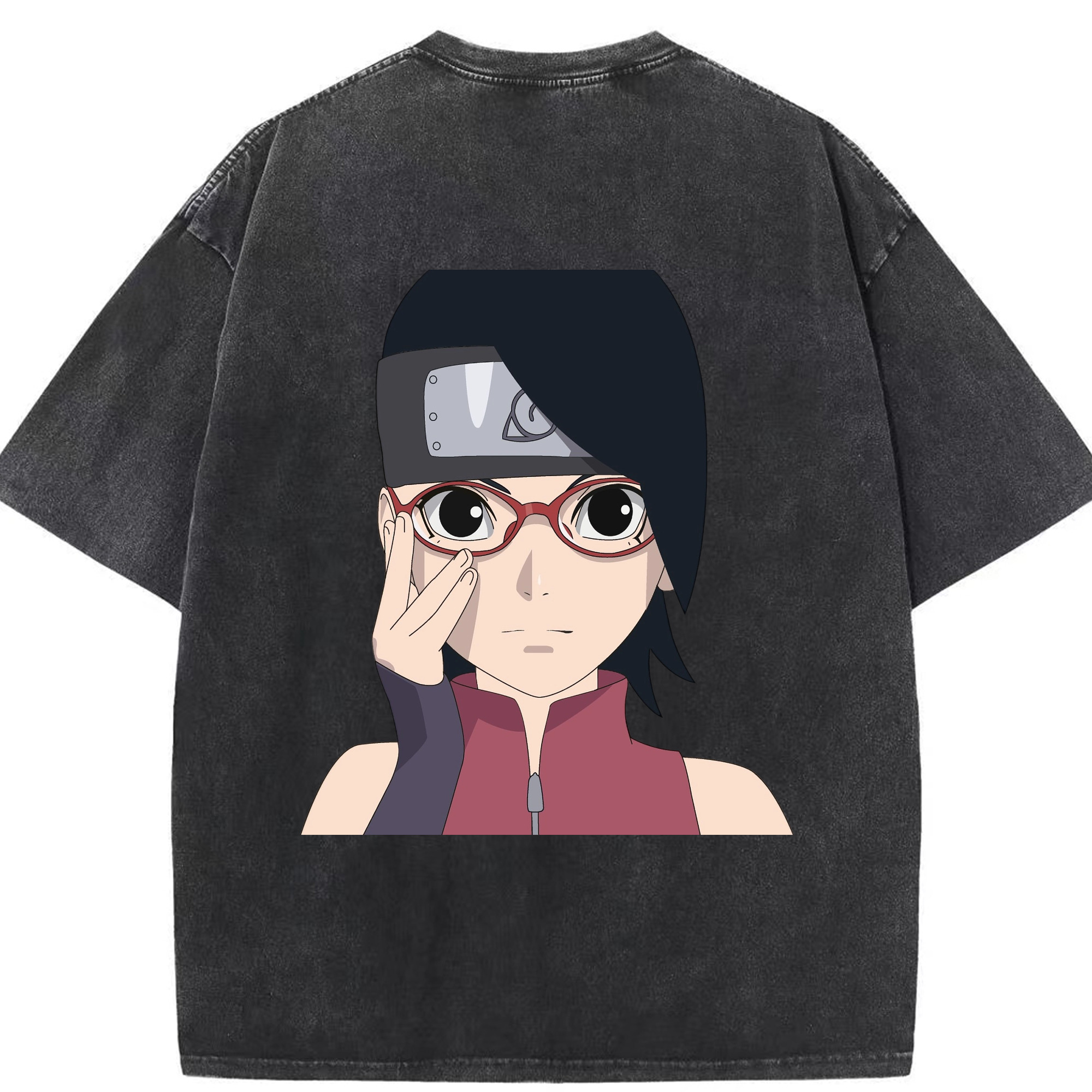 （画像用） NARUTO -ナルト- うちは サラダ Uchiha Sarada 綿100% ヴィンテージ風 半袖Tシャツ（背面プリント）