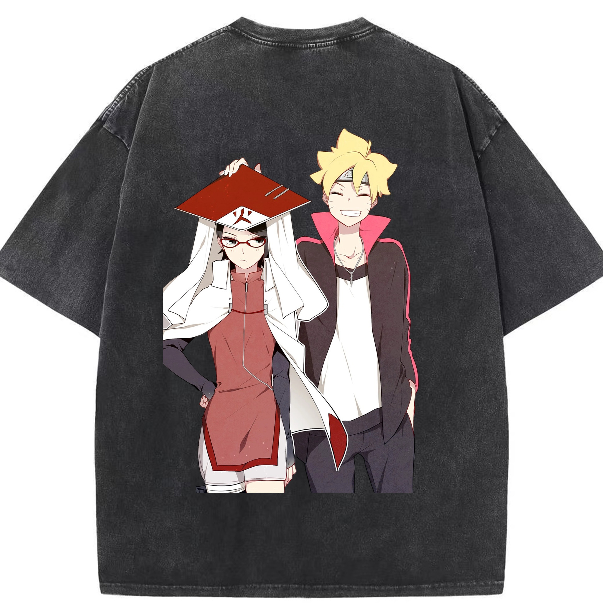 （画像用） NARUTO -ナルト- うちは サラダ Uchiha Sarada 綿100% ヴィンテージ風 半袖Tシャツ（背面プリント）