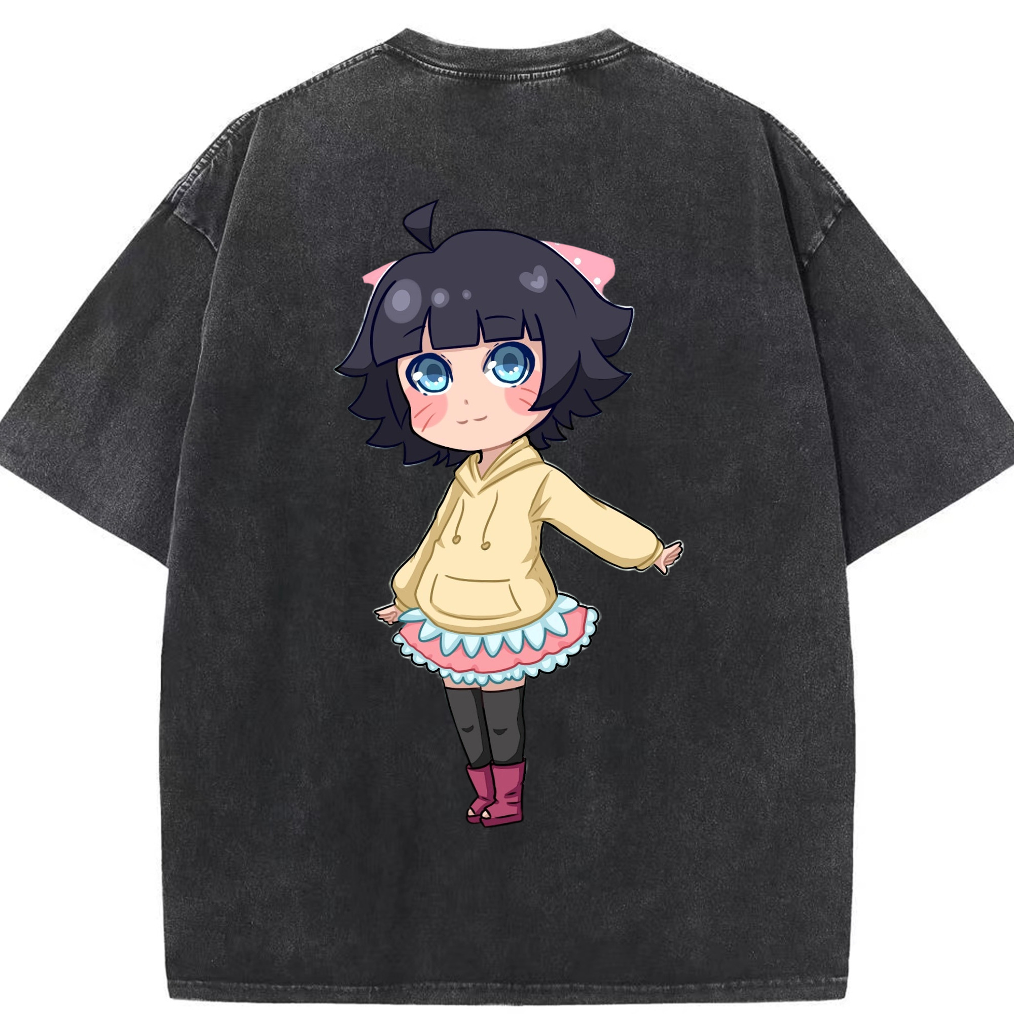 （画像用） NARUTO -ナルト- うずまき ヒマワリ Uzumaki Himawari 綿100% ヴィンテージ風 半袖Tシャツ（背面プリント）