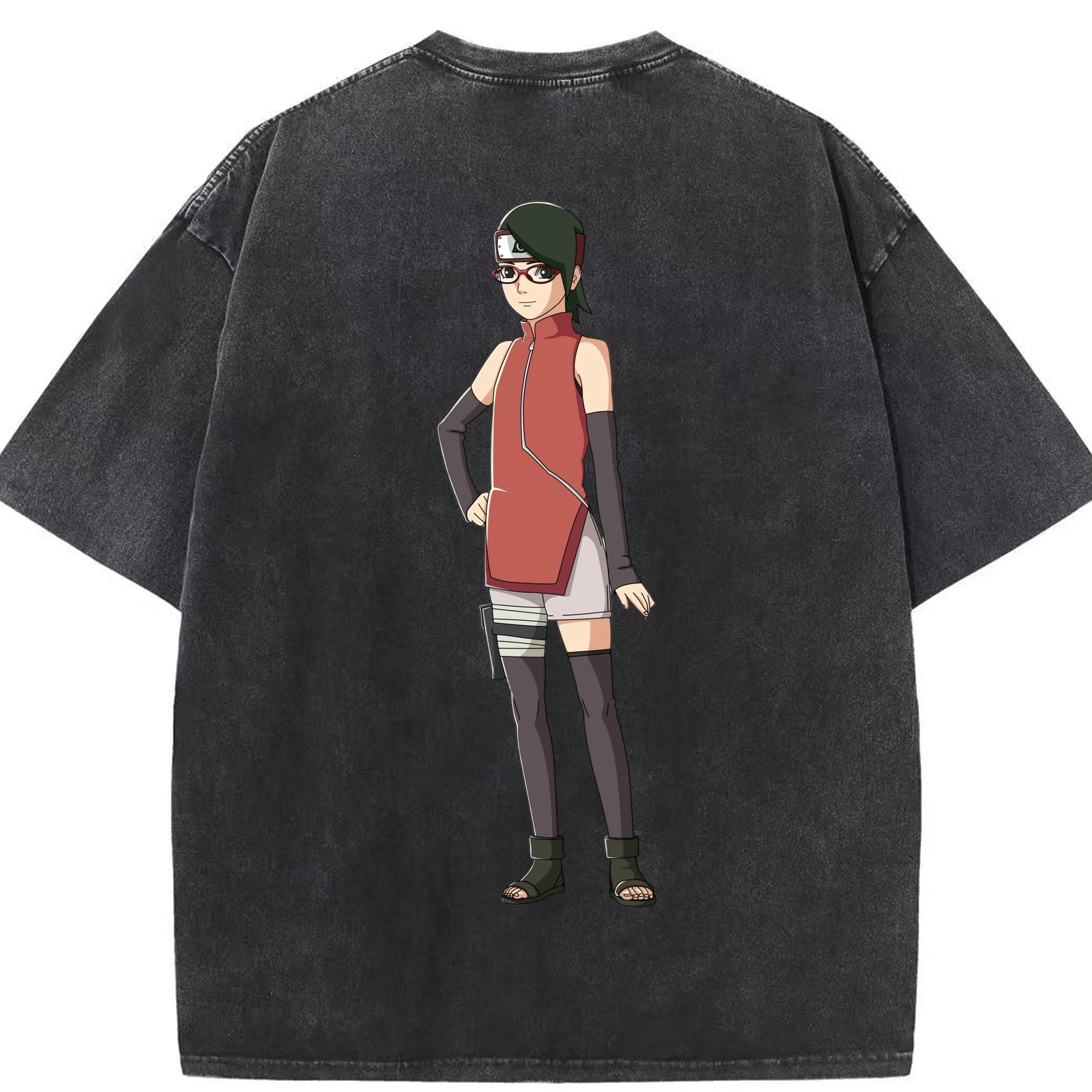 （画像用） NARUTO -ナルト- うちは サラダ Uchiha Sarada 綿100% ヴィンテージ風 半袖Tシャツ（背面プリント）