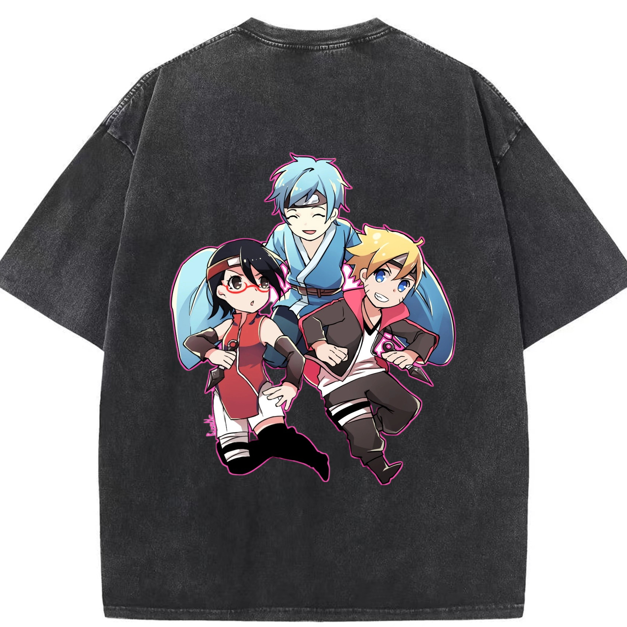（画像用） NARUTO -ナルト- うちは サラダ Uchiha Sarada 綿100% ヴィンテージ風 半袖Tシャツ（背面プリント）