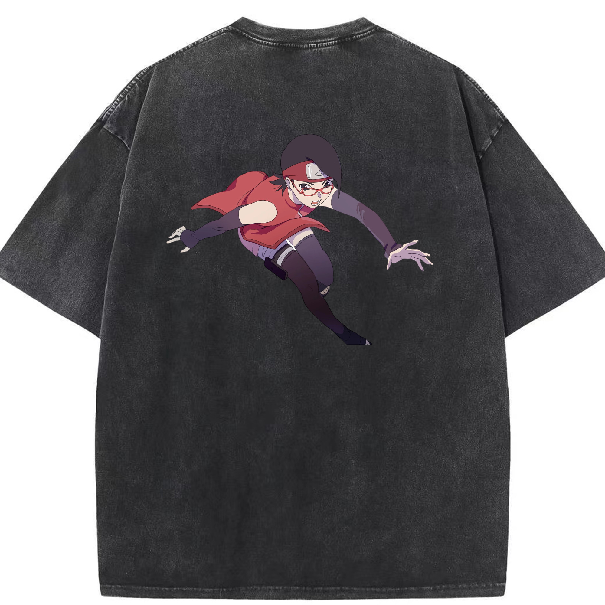 （画像用） NARUTO -ナルト- うちは サラダ Uchiha Sarada 綿100% ヴィンテージ風 半袖Tシャツ（背面プリント）