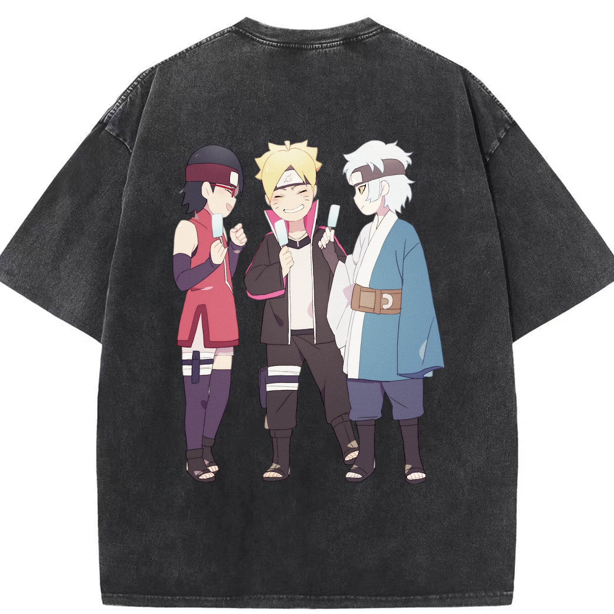 （画像用） NARUTO -ナルト- うちは サラダ Uchiha Sarada 綿100% ヴィンテージ風 半袖Tシャツ（背面プリント）
