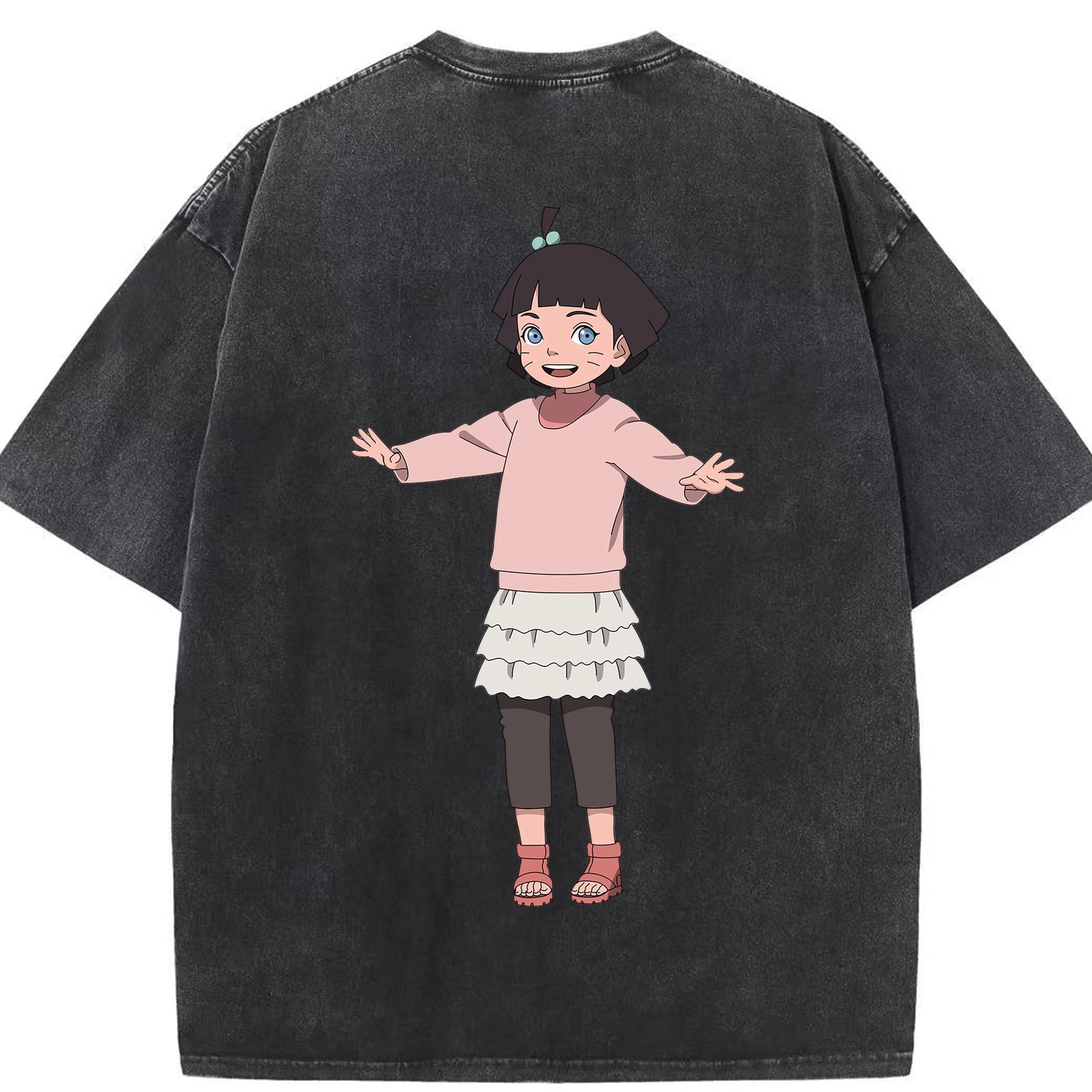 （画像用） NARUTO -ナルト- うずまき ヒマワリ Uzumaki Himawari 綿100% ヴィンテージ風 半袖Tシャツ（背面プリント）