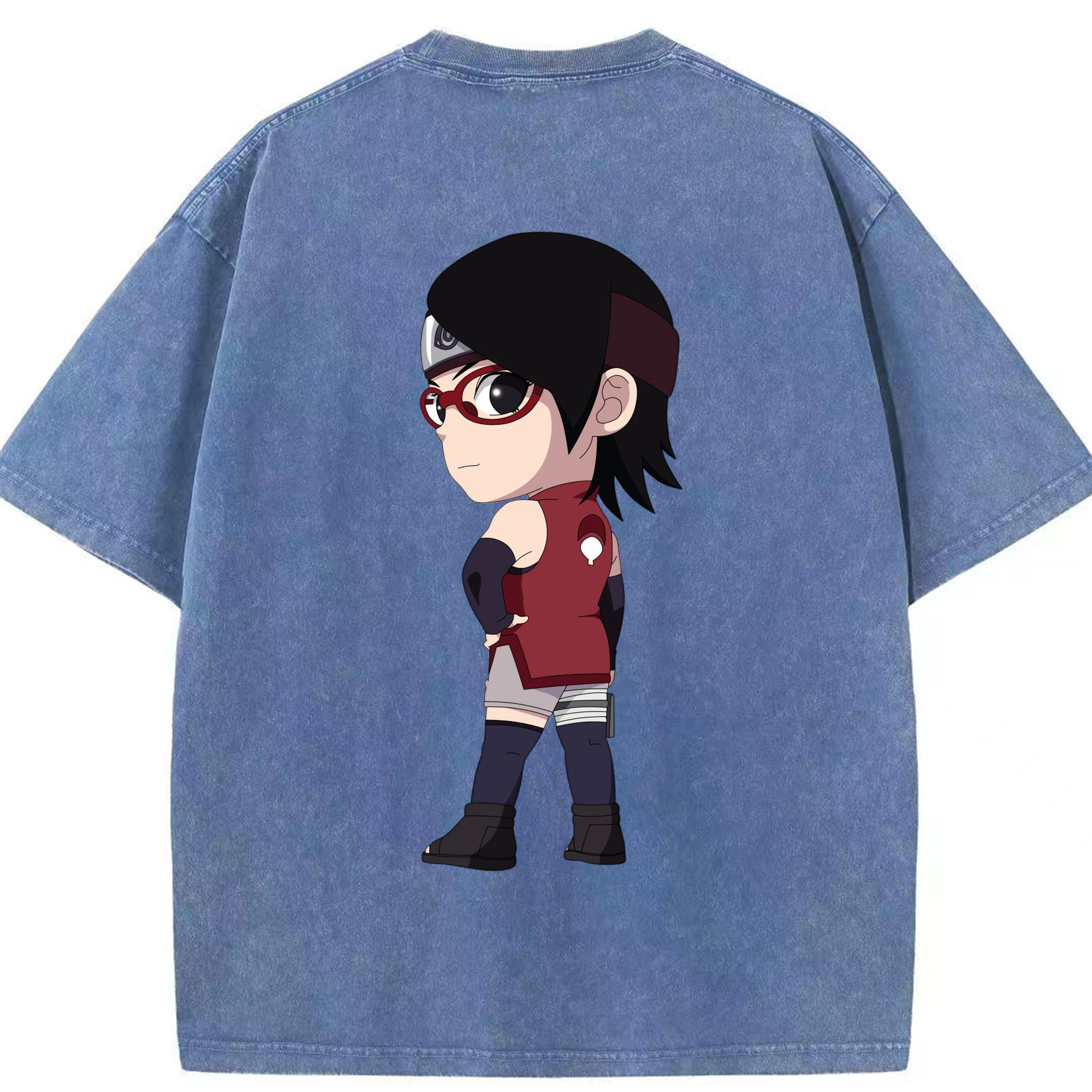 （画像用） NARUTO -ナルト- うちは サラダ Uchiha Sarada 綿100% ヴィンテージ風 半袖Tシャツ（背面プリント）