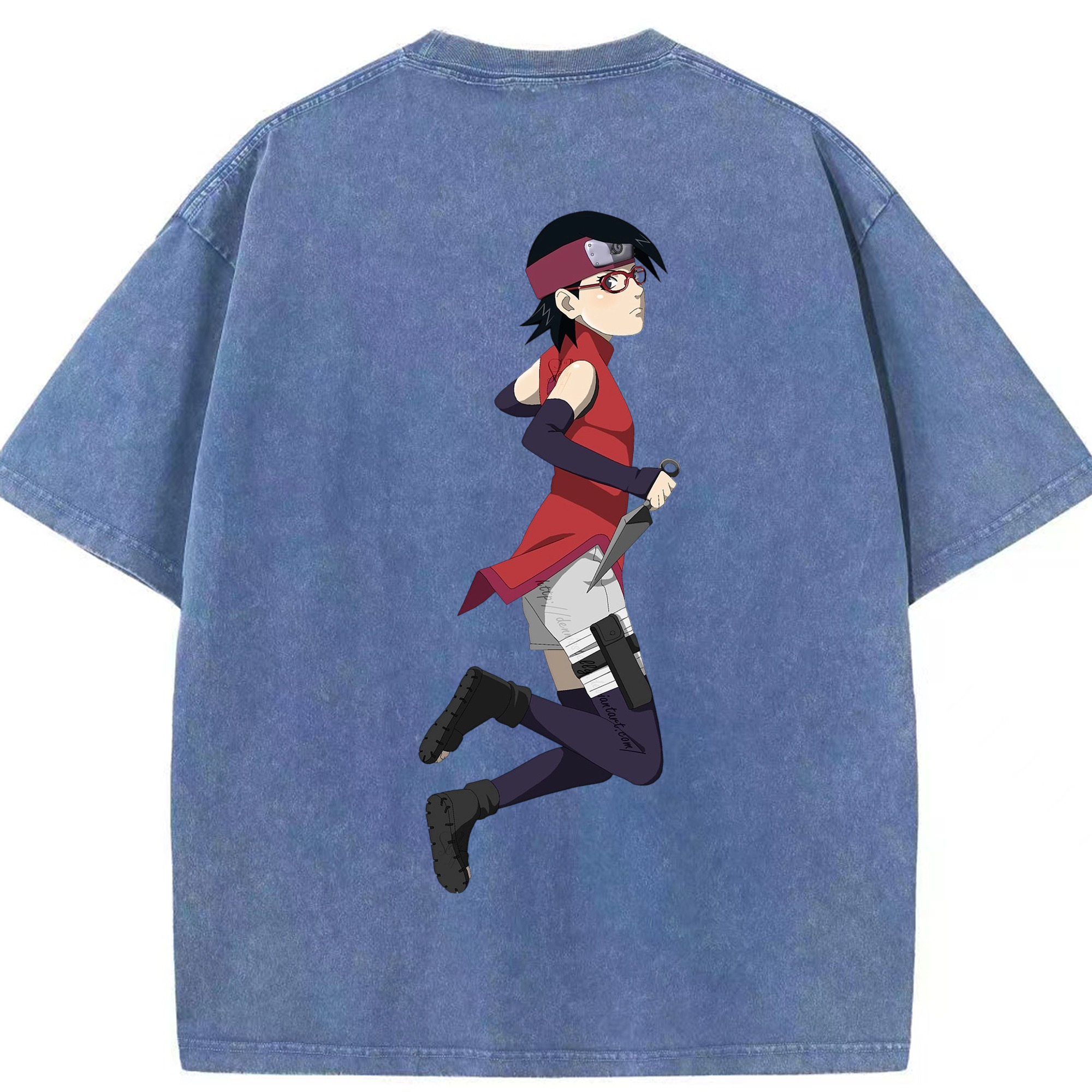 （画像用） NARUTO -ナルト- うちは サラダ Uchiha Sarada 綿100% ヴィンテージ風 半袖Tシャツ（背面プリント）