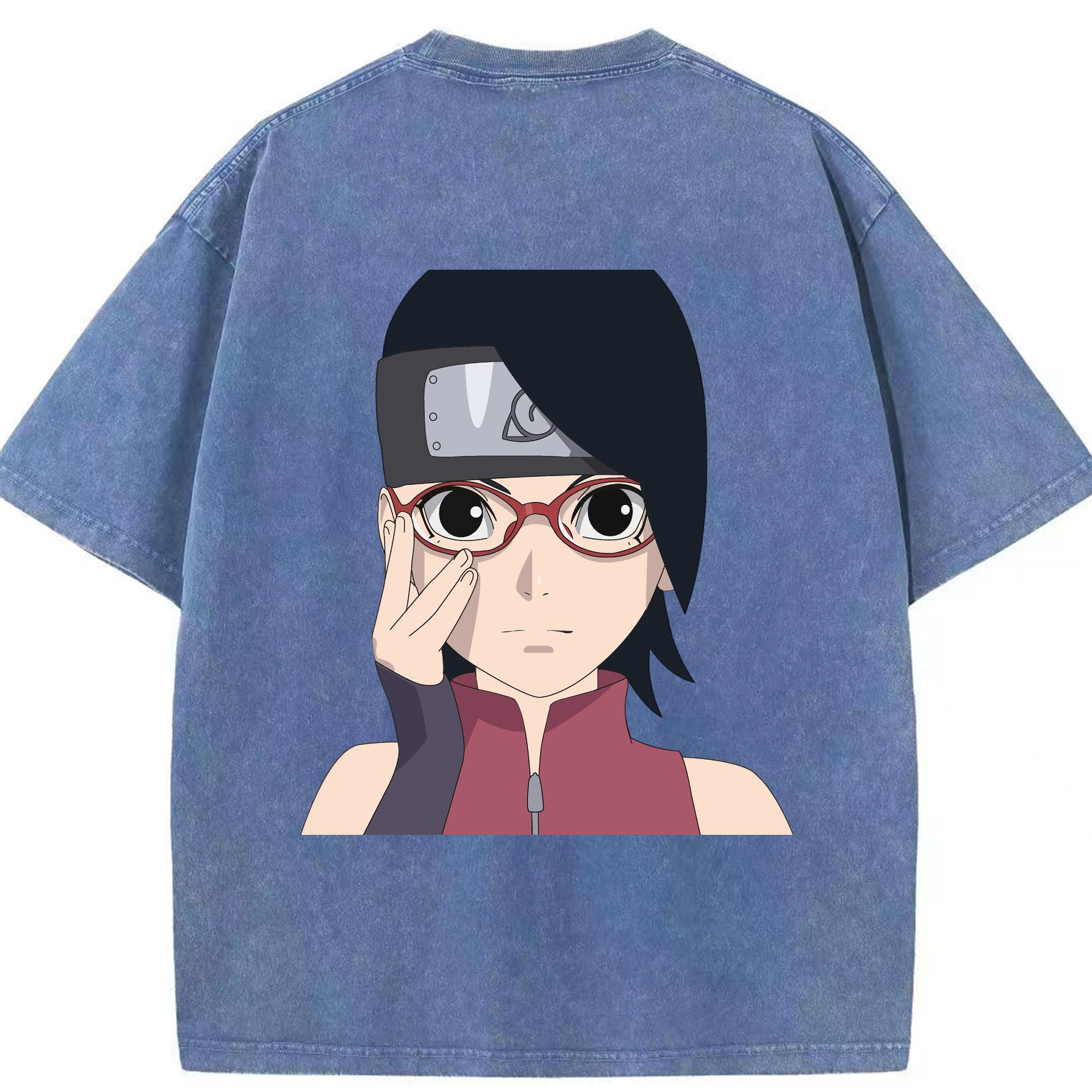 （画像用） NARUTO -ナルト- うちは サラダ Uchiha Sarada 綿100% ヴィンテージ風 半袖Tシャツ（背面プリント）