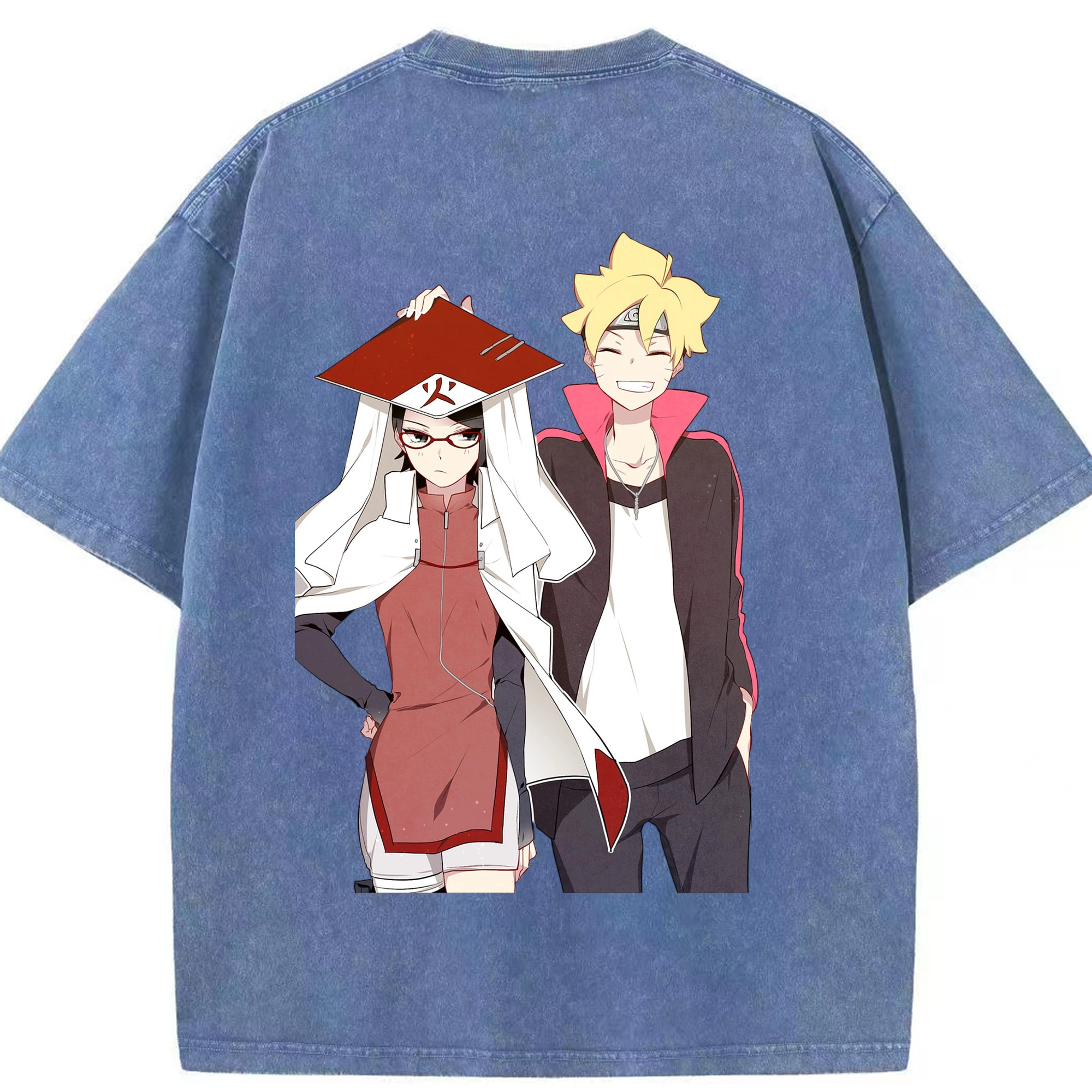 （画像用） NARUTO -ナルト- うちは サラダ Uchiha Sarada 綿100% ヴィンテージ風 半袖Tシャツ（背面プリント）