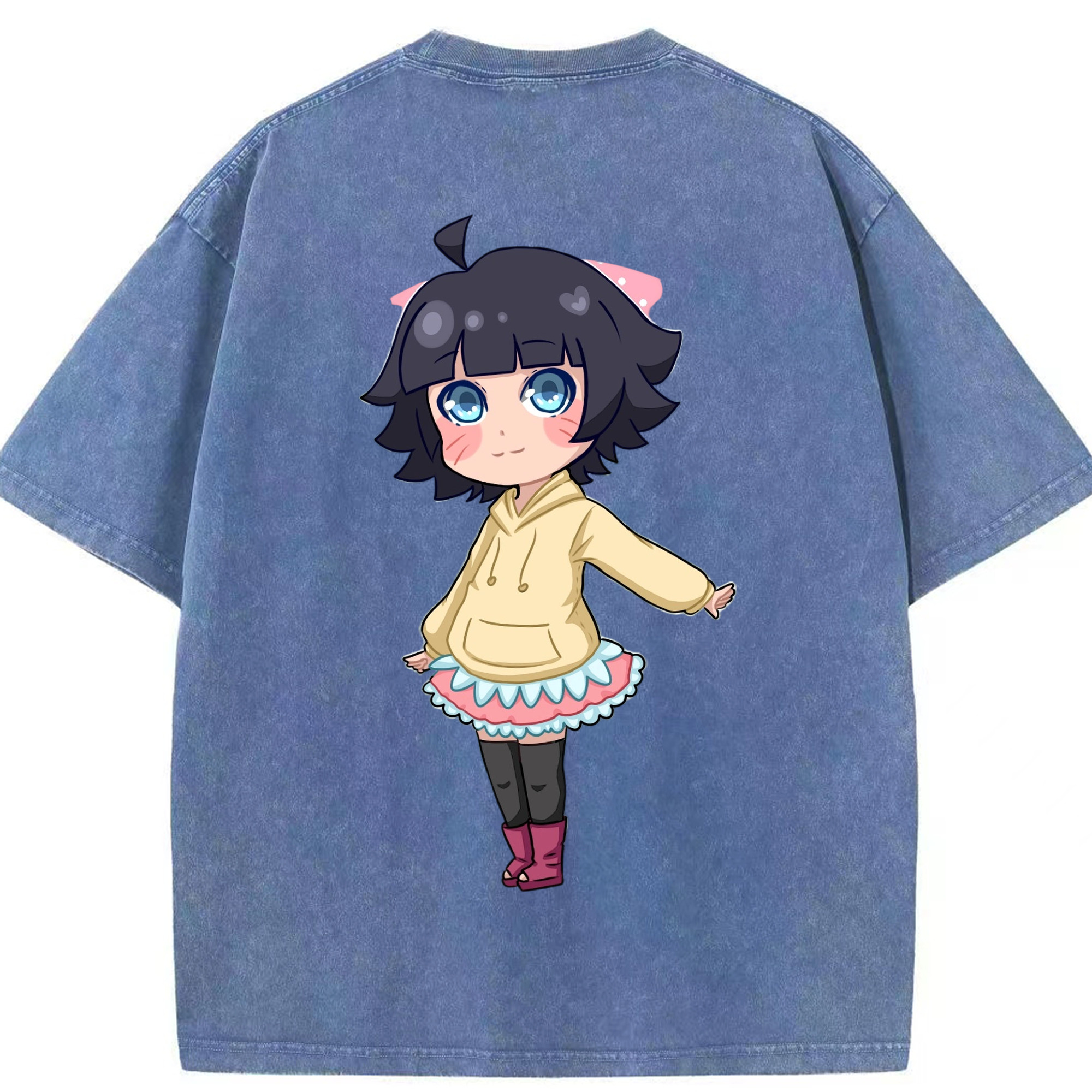 （画像用） NARUTO -ナルト- うずまき ヒマワリ Uzumaki Himawari 綿100% ヴィンテージ風 半袖Tシャツ（背面プリント）