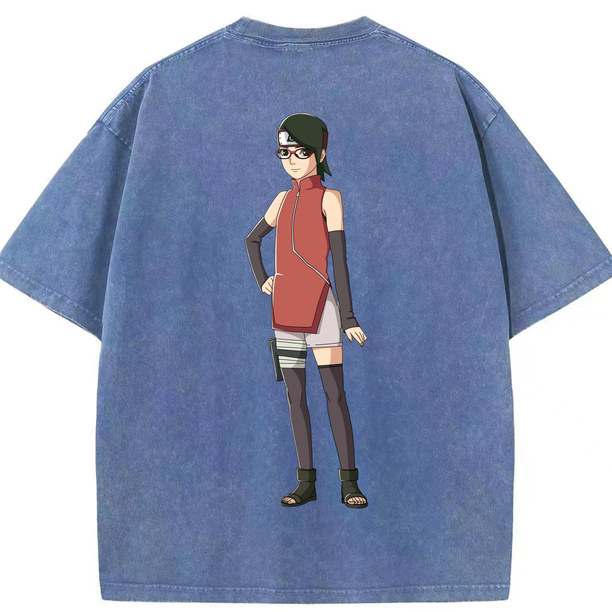 （画像用） NARUTO -ナルト- うちは サラダ Uchiha Sarada 綿100% ヴィンテージ風 半袖Tシャツ（背面プリント）