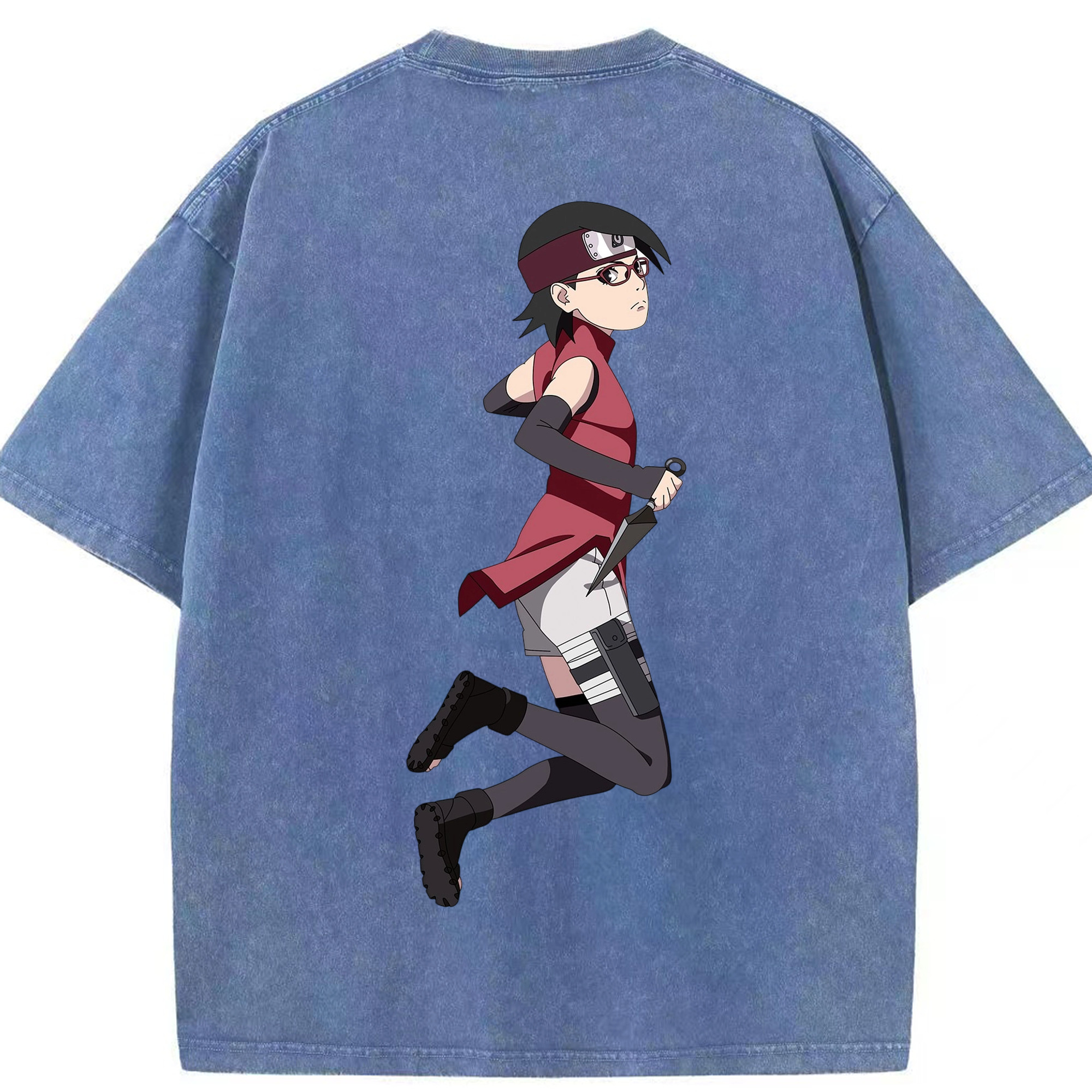 （画像用） NARUTO -ナルト- うちは サラダ Uchiha Sarada 綿100% ヴィンテージ風 半袖Tシャツ（背面プリント）