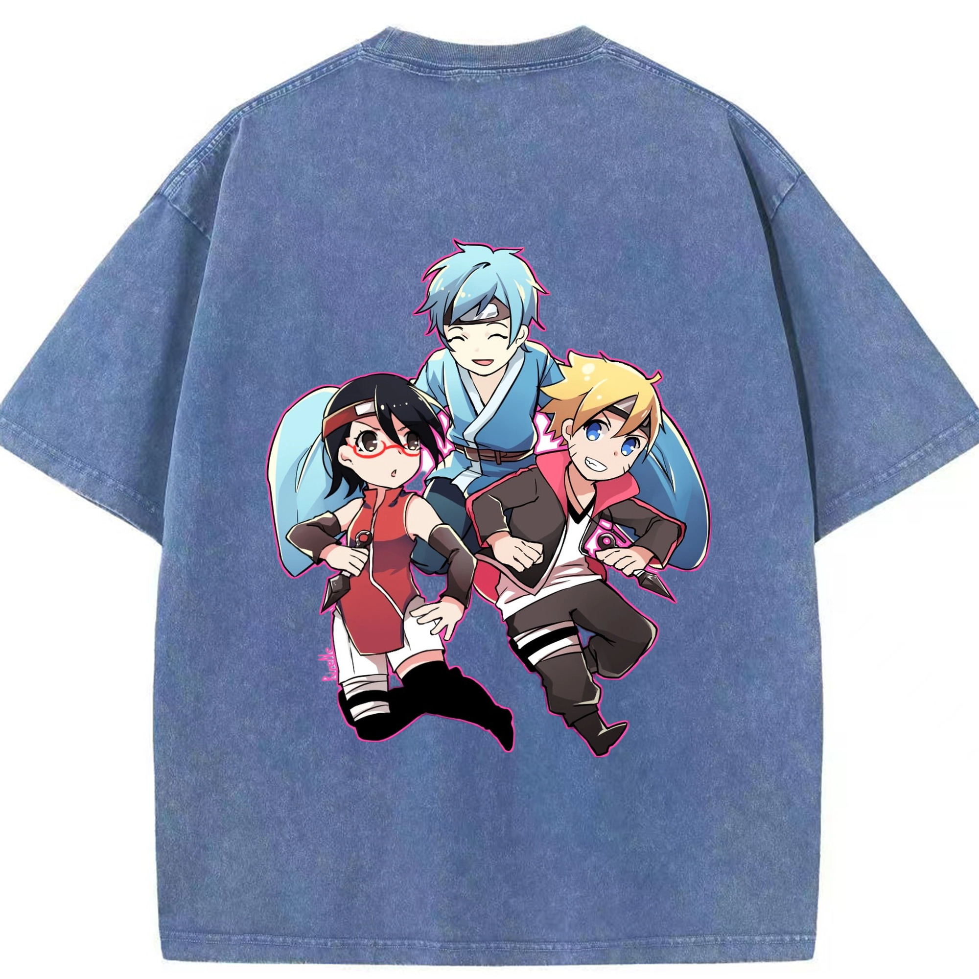 （画像用） NARUTO -ナルト- うちは サラダ Uchiha Sarada 綿100% ヴィンテージ風 半袖Tシャツ（背面プリント）