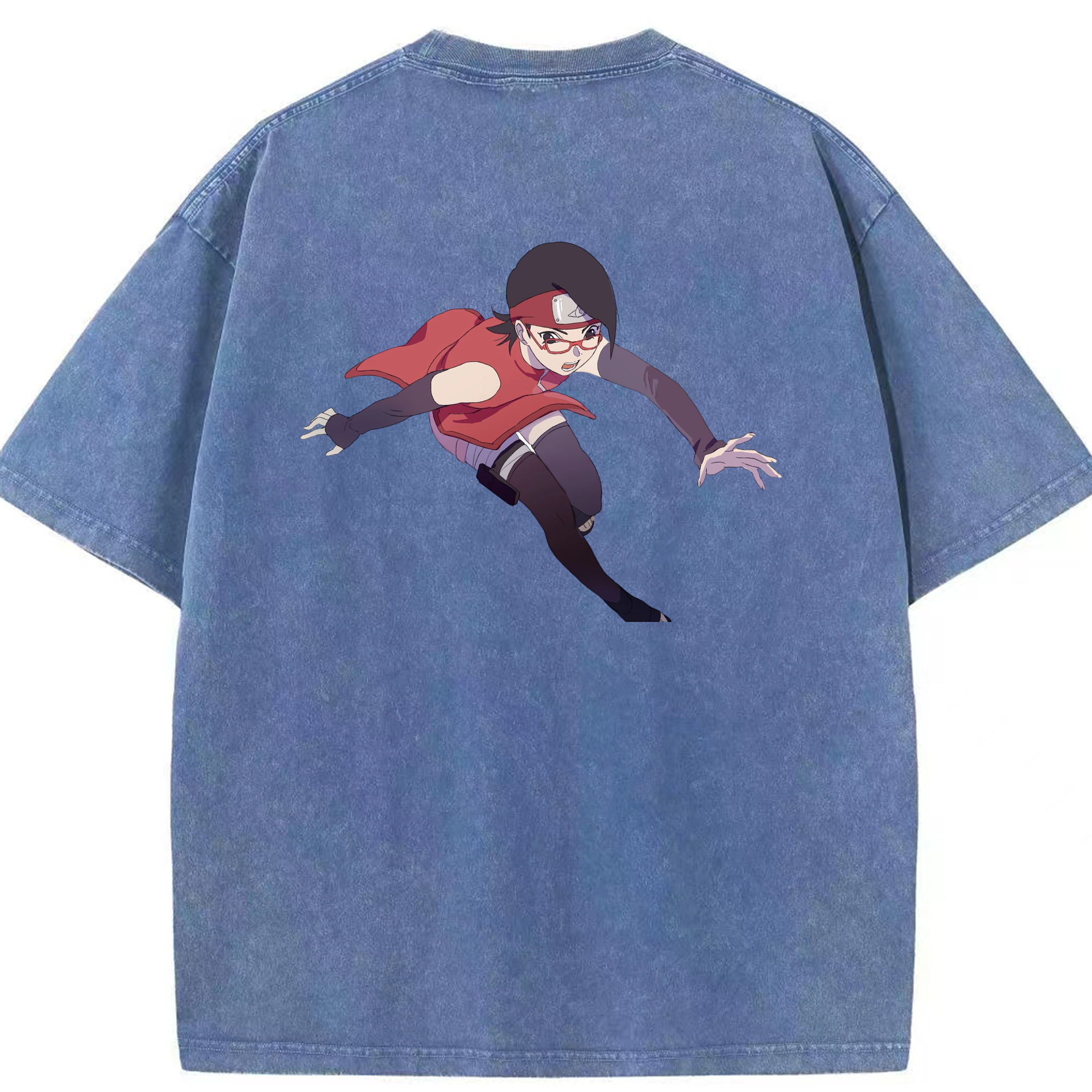 （画像用） NARUTO -ナルト- うちは サラダ Uchiha Sarada 綿100% ヴィンテージ風 半袖Tシャツ（背面プリント）