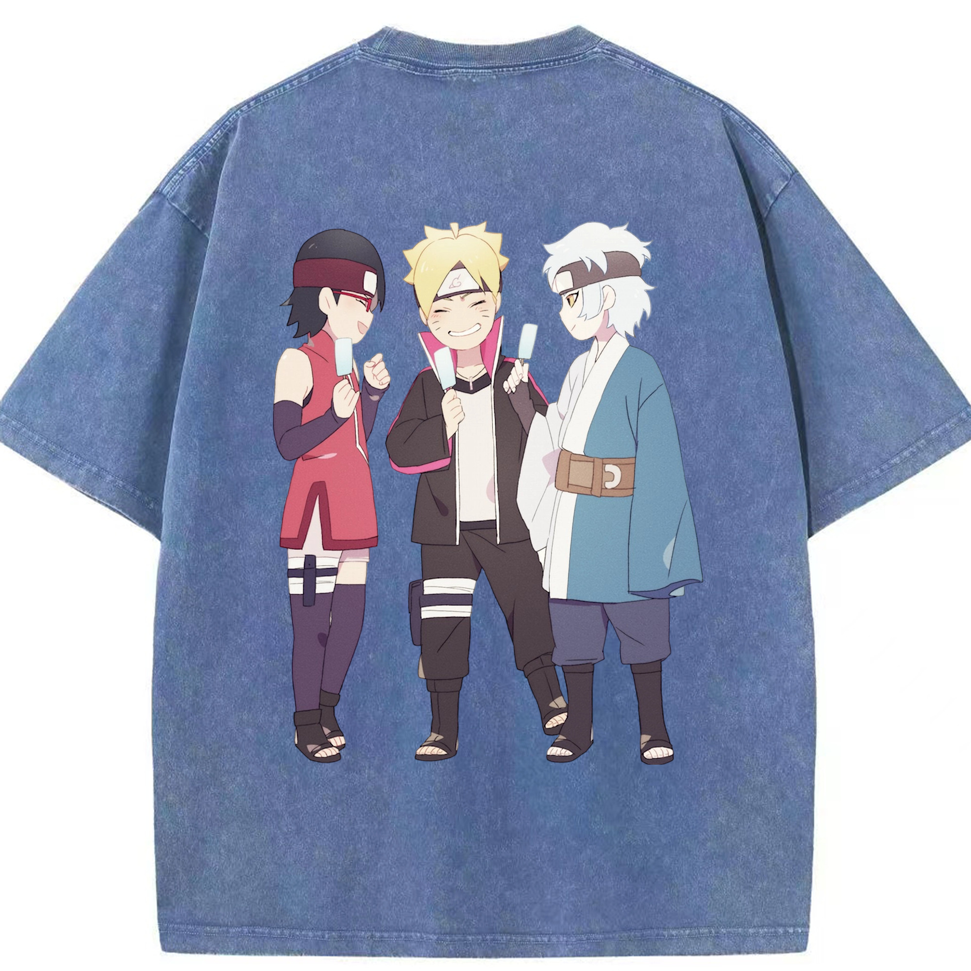 （画像用） NARUTO -ナルト- うちは サラダ Uchiha Sarada 綿100% ヴィンテージ風 半袖Tシャツ（背面プリント）