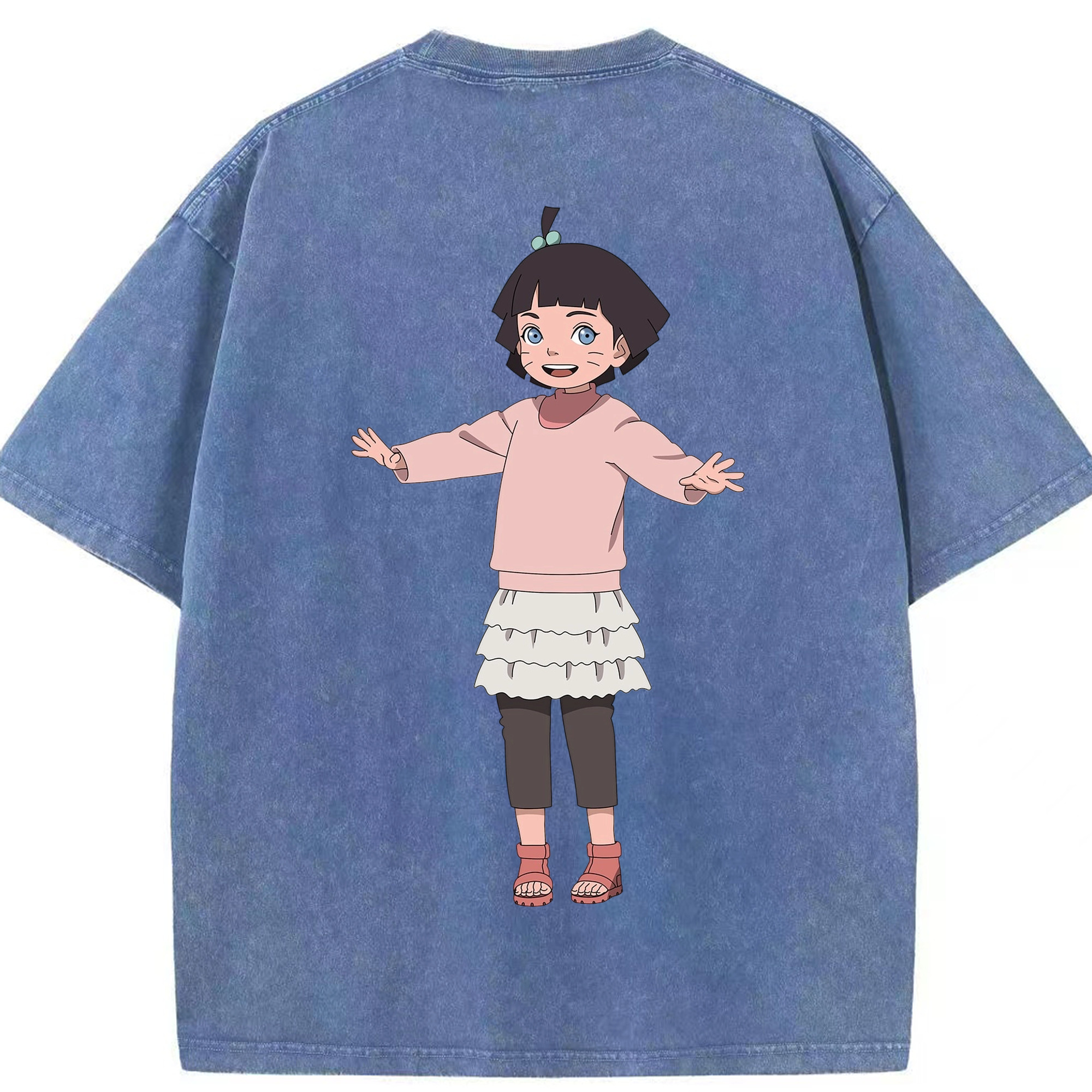 （画像用） NARUTO -ナルト- うずまき ヒマワリ Uzumaki Himawari 綿100% ヴィンテージ風 半袖Tシャツ（背面プリント）