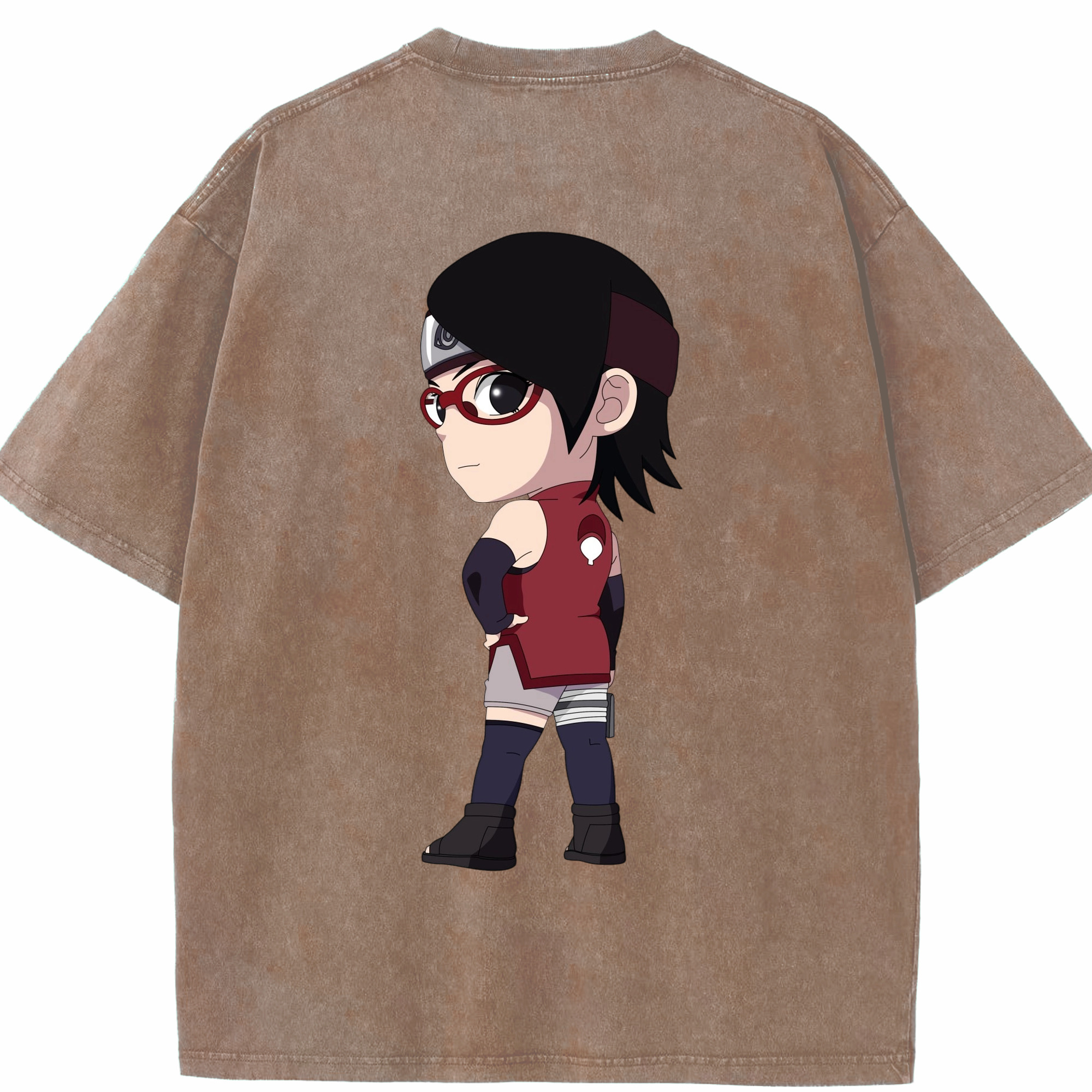 （画像用） NARUTO -ナルト- うちは サラダ Uchiha Sarada 綿100% ヴィンテージ風 半袖Tシャツ（背面プリント）