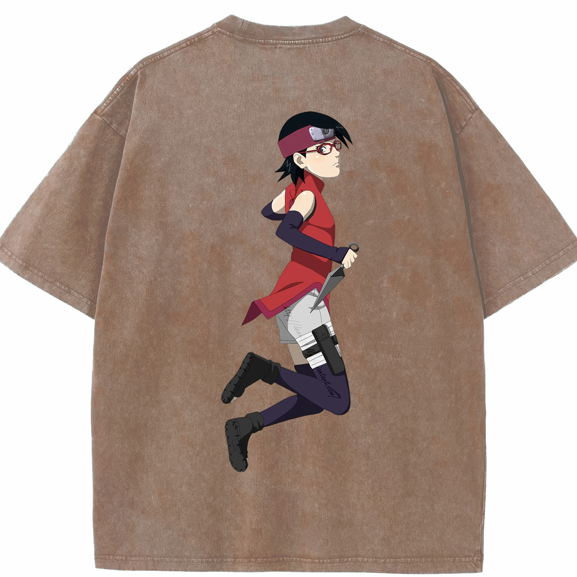 （画像用） NARUTO -ナルト- うちは サラダ Uchiha Sarada 綿100% ヴィンテージ風 半袖Tシャツ（背面プリント）