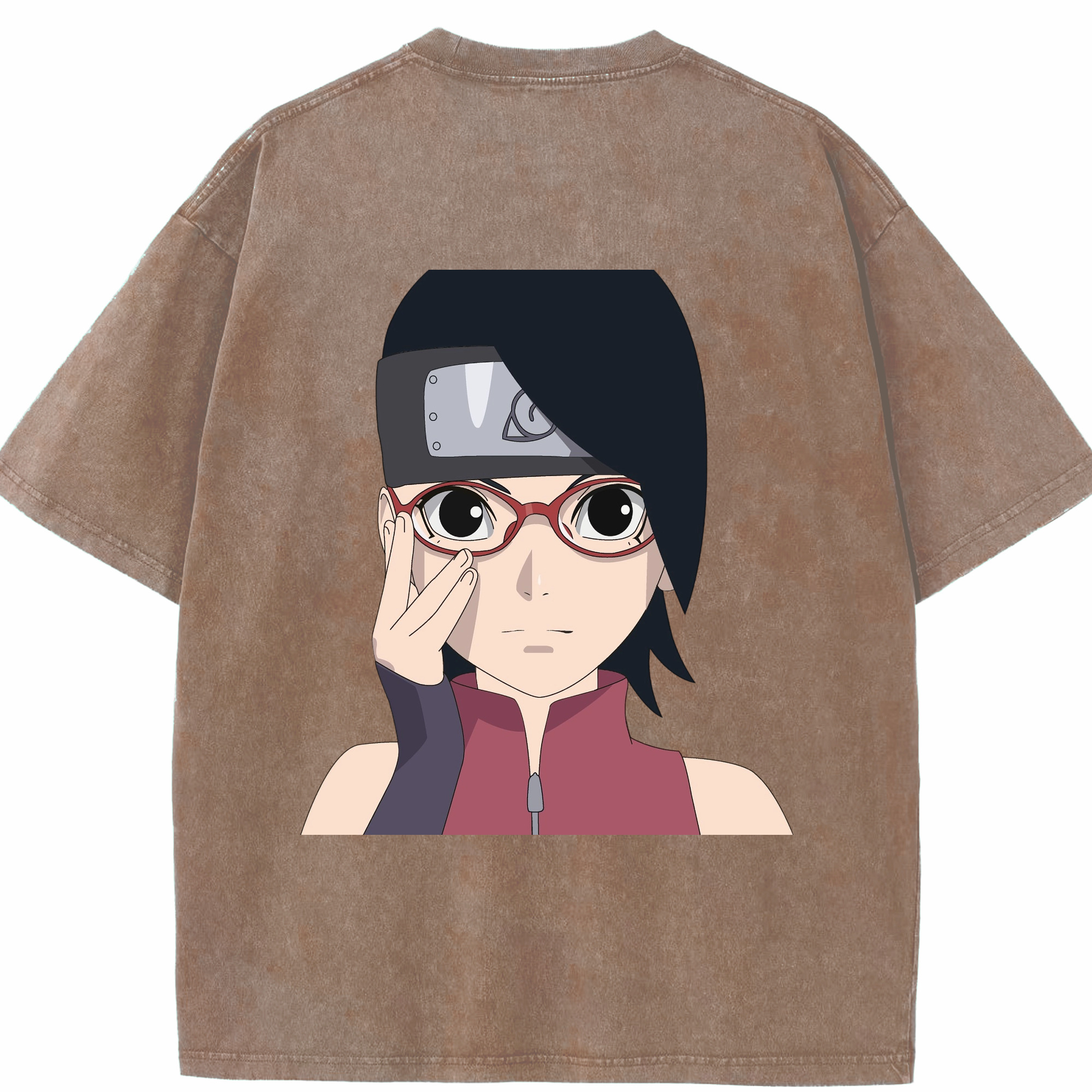 （画像用） NARUTO -ナルト- うちは サラダ Uchiha Sarada 綿100% ヴィンテージ風 半袖Tシャツ（背面プリント）