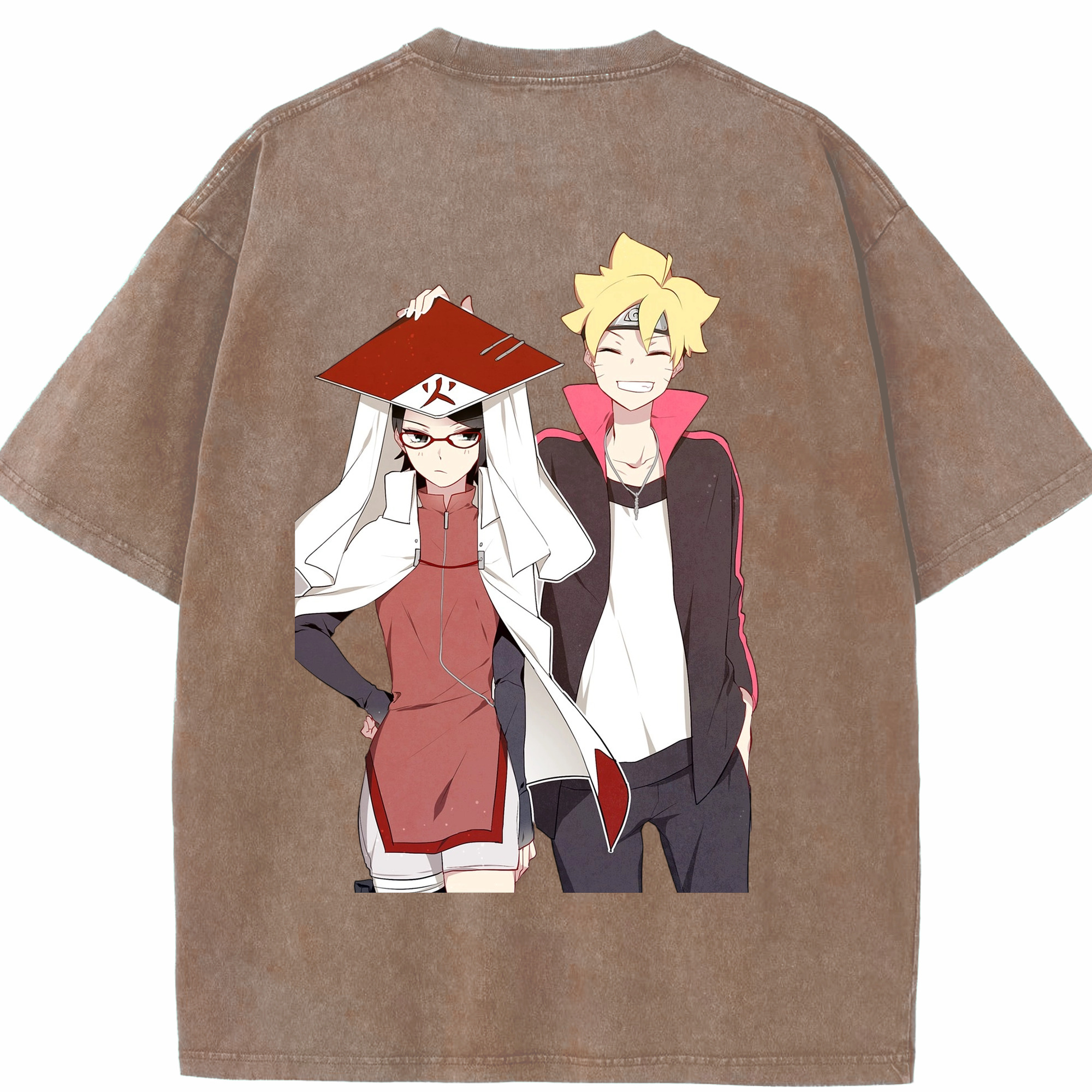（画像用） NARUTO -ナルト- うちは サラダ Uchiha Sarada 綿100% ヴィンテージ風 半袖Tシャツ（背面プリント）