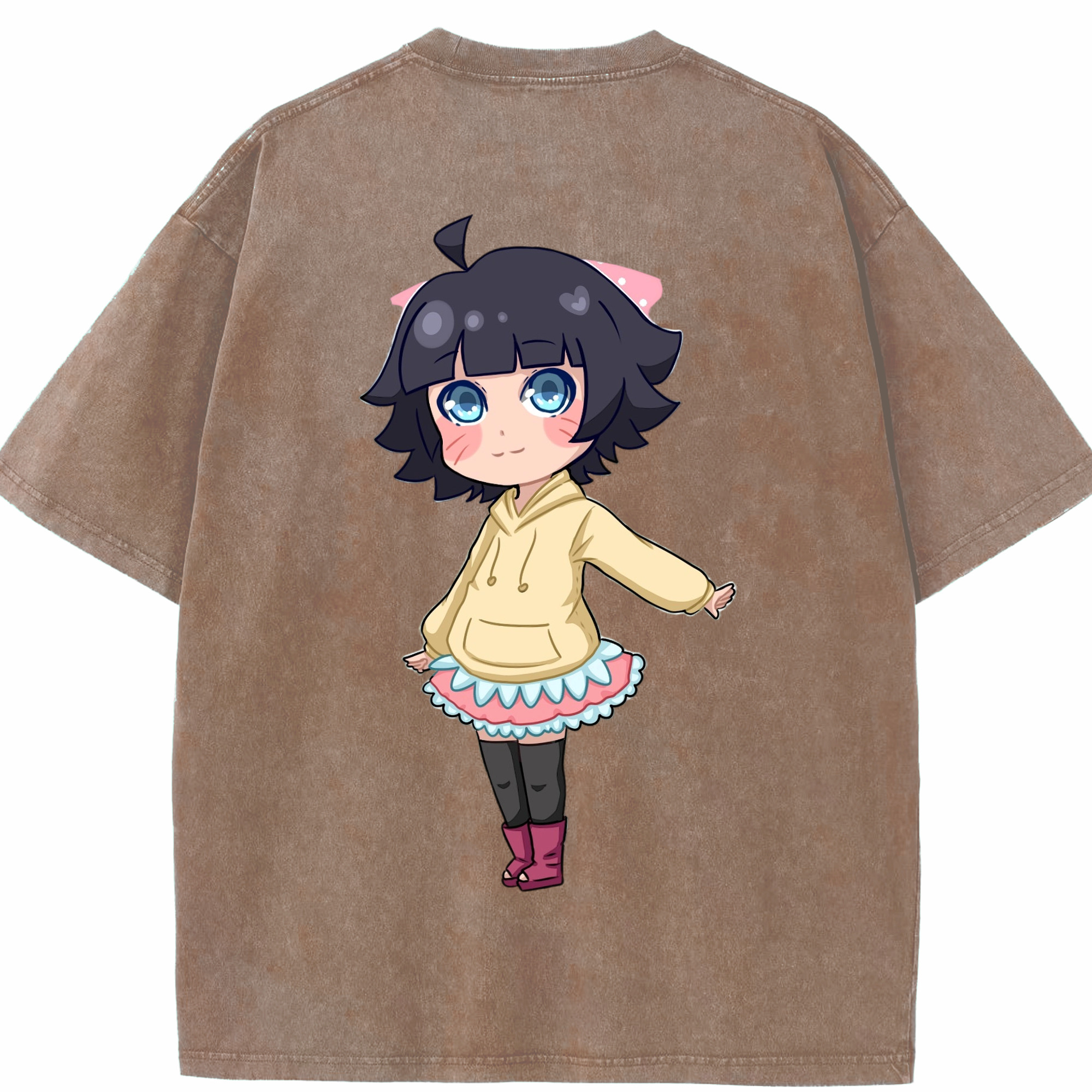 （画像用） NARUTO -ナルト- うずまき ヒマワリ Uzumaki Himawari 綿100% ヴィンテージ風 半袖Tシャツ（背面プリント）
