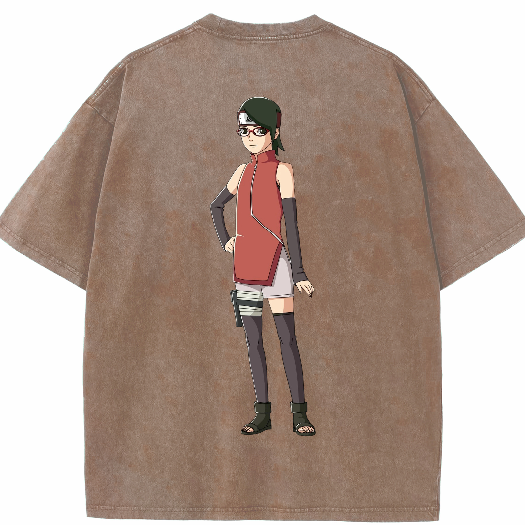 （画像用） NARUTO -ナルト- うちは サラダ Uchiha Sarada 綿100% ヴィンテージ風 半袖Tシャツ（背面プリント）