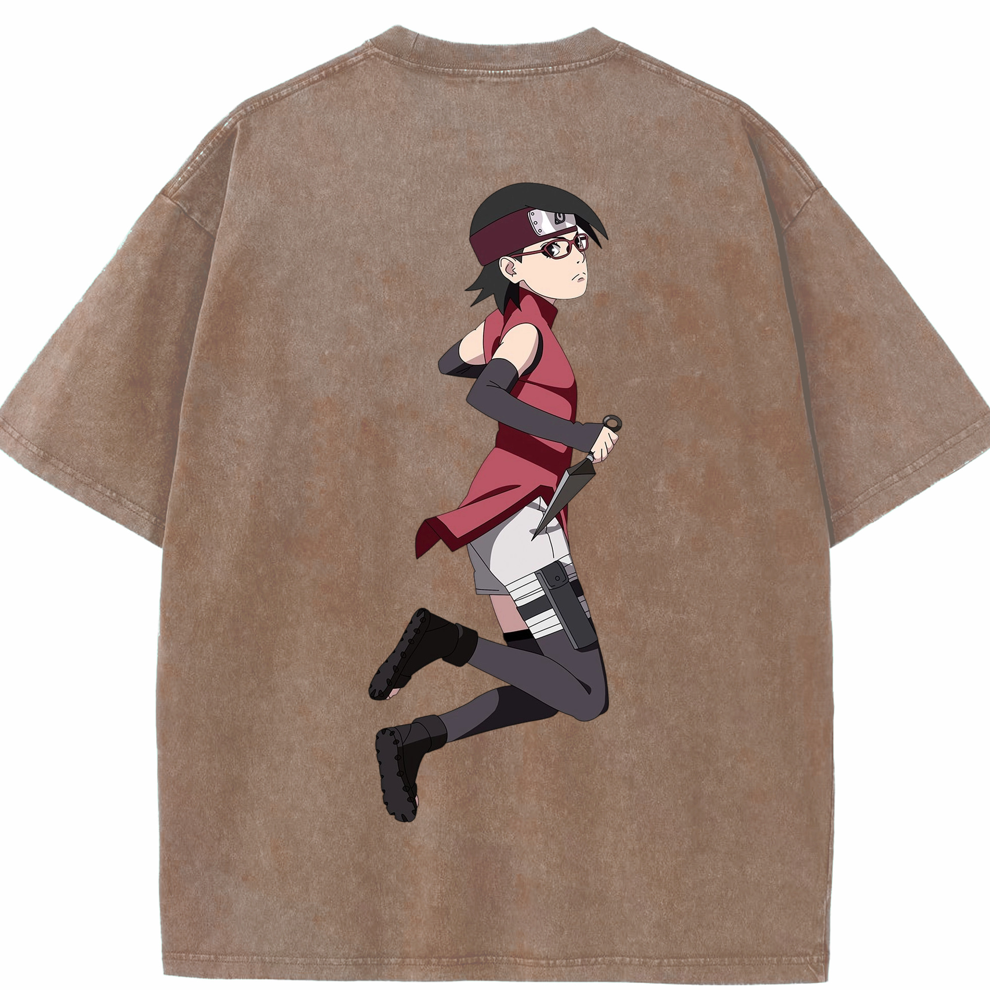 （画像用） NARUTO -ナルト- うちは サラダ Uchiha Sarada 綿100% ヴィンテージ風 半袖Tシャツ（背面プリント）