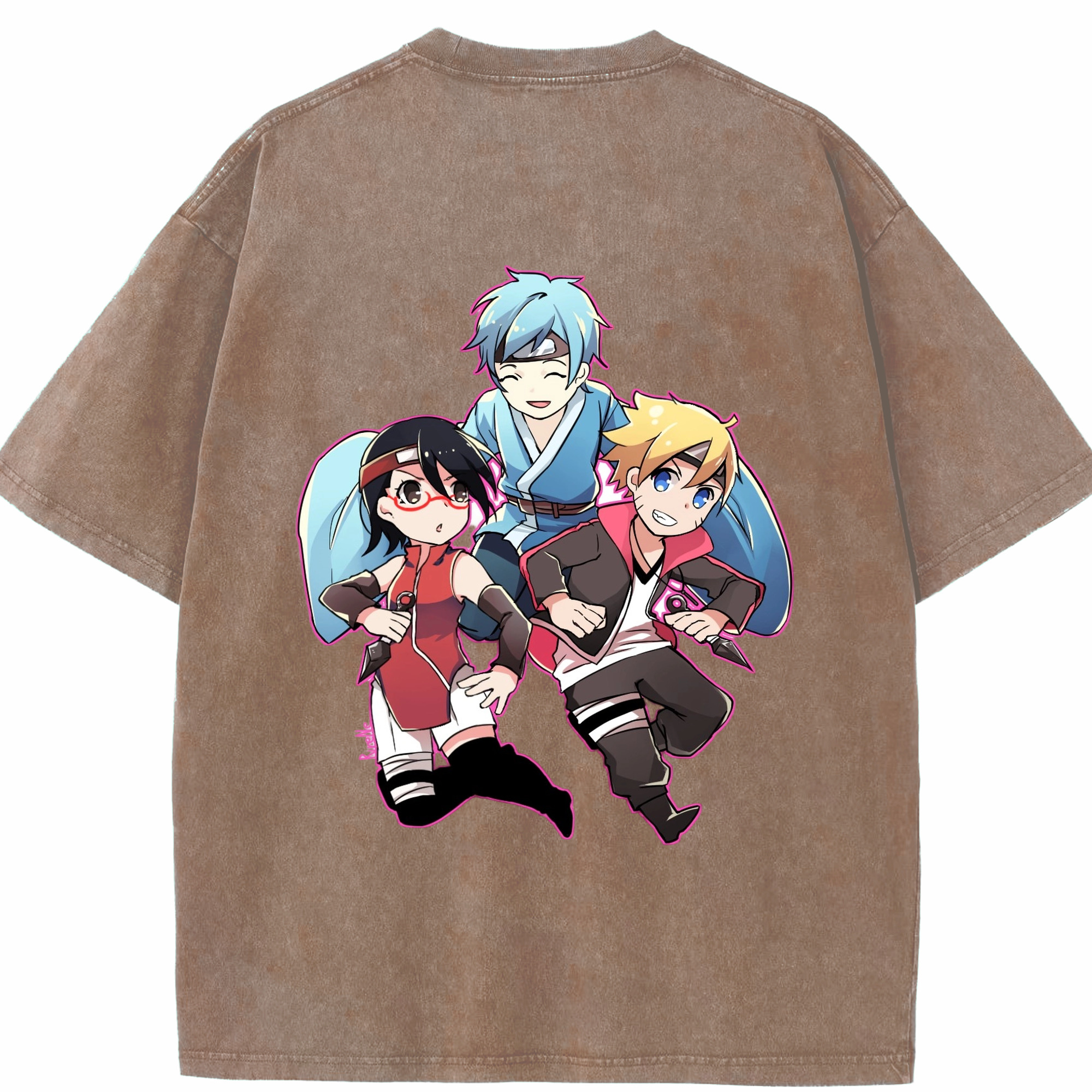 （画像用） NARUTO -ナルト- うちは サラダ Uchiha Sarada 綿100% ヴィンテージ風 半袖Tシャツ（背面プリント）