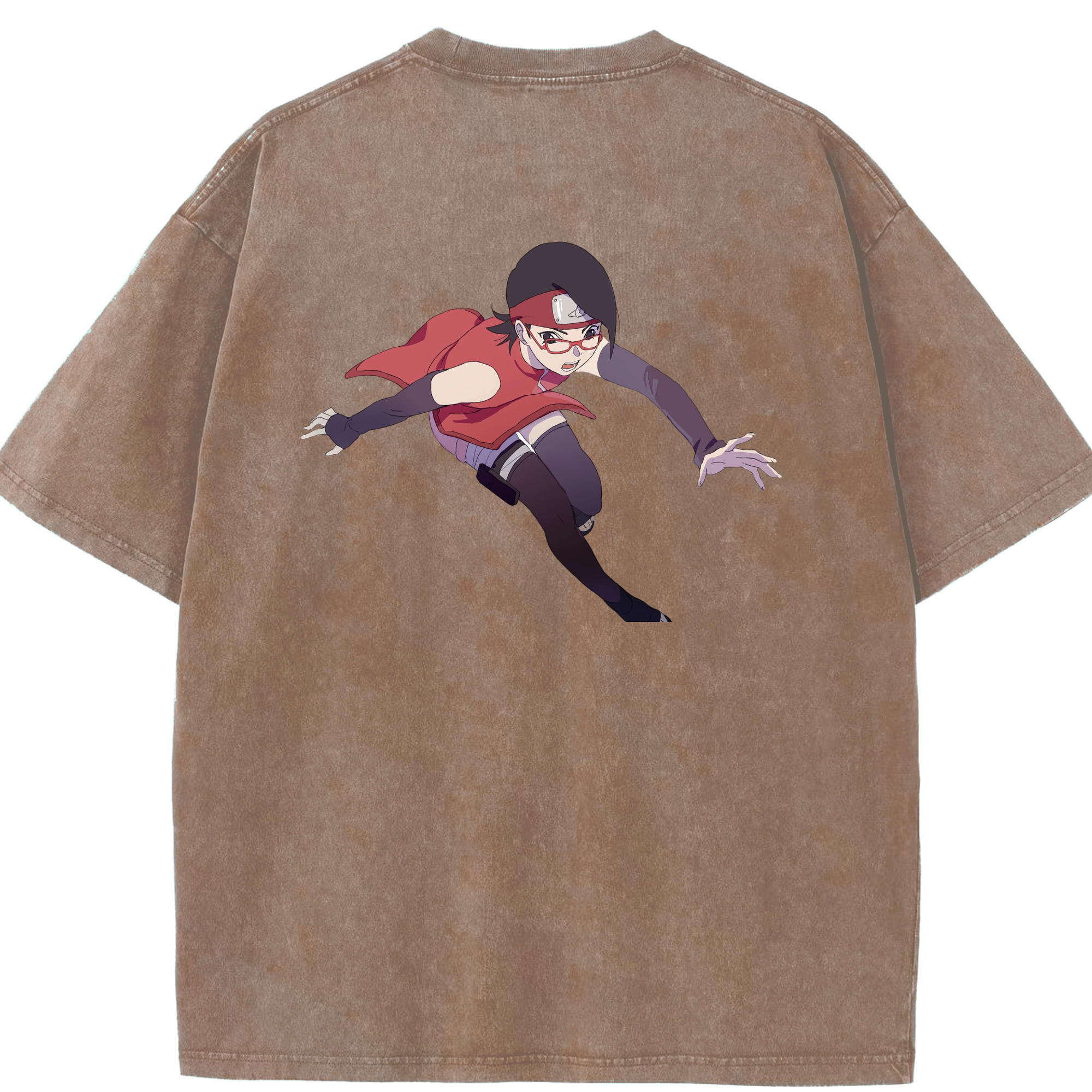 （画像用） NARUTO -ナルト- うちは サラダ Uchiha Sarada 綿100% ヴィンテージ風 半袖Tシャツ（背面プリント）