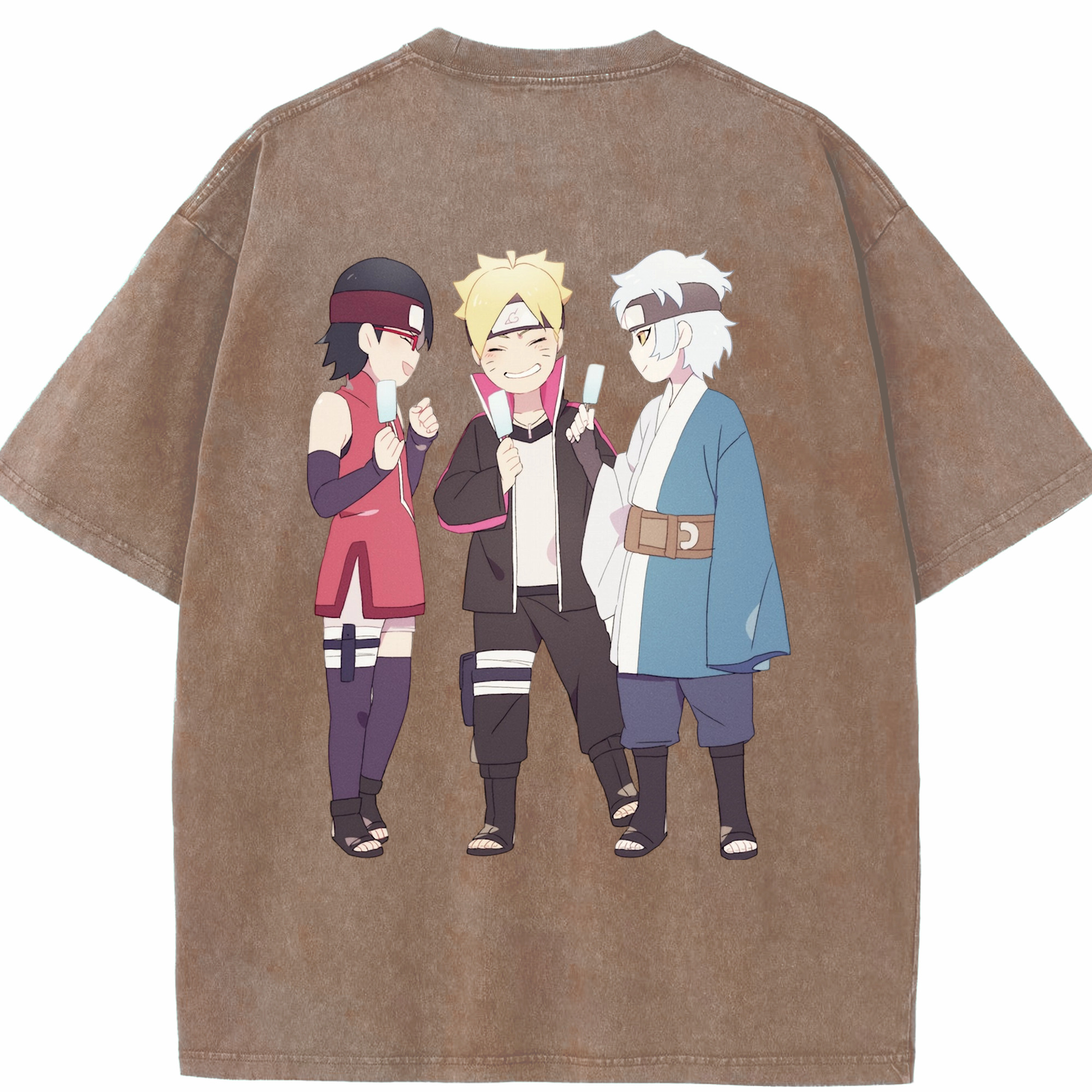 （画像用） NARUTO -ナルト- うちは サラダ Uchiha Sarada 綿100% ヴィンテージ風 半袖Tシャツ（背面プリント）