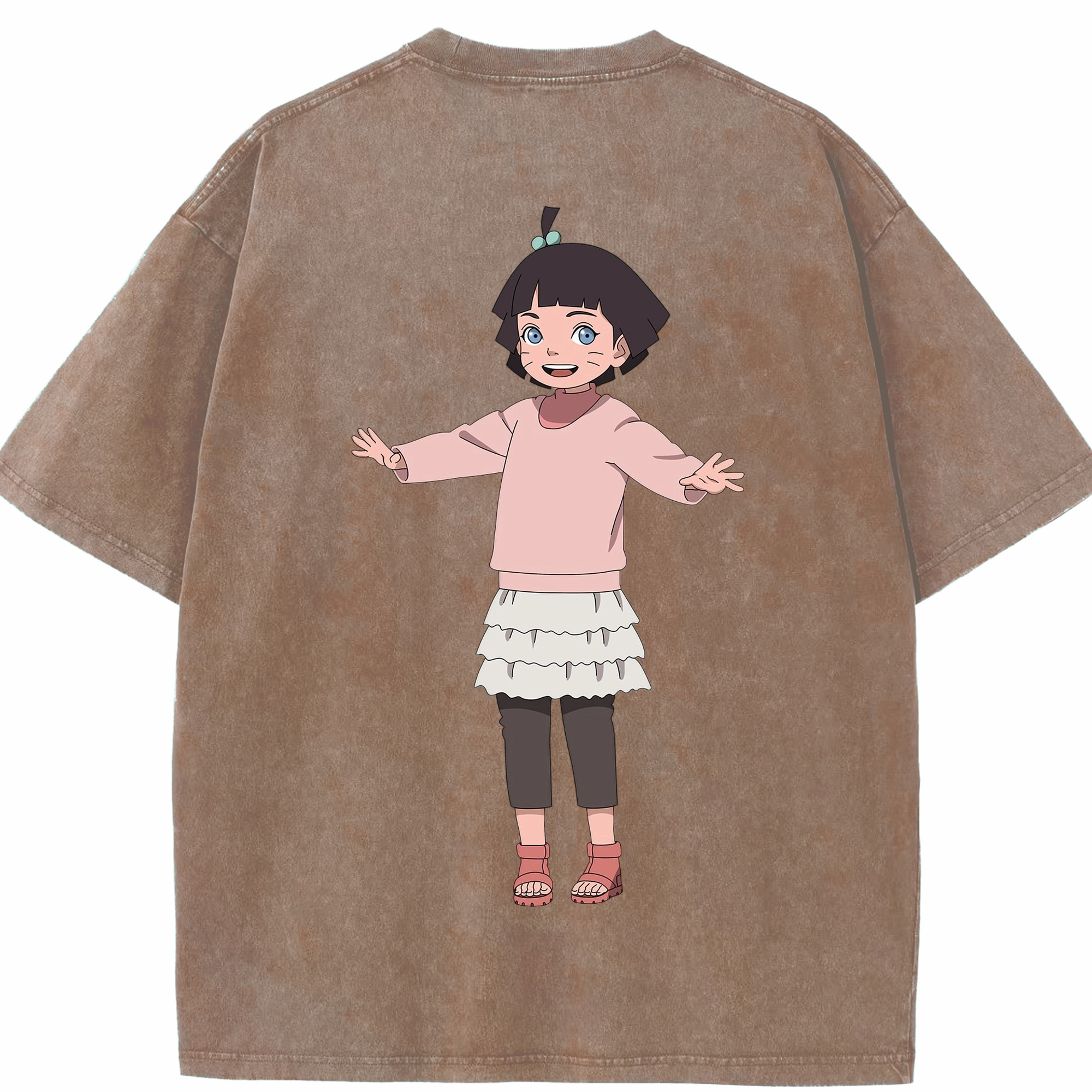（画像用） NARUTO -ナルト- うずまき ヒマワリ Uzumaki Himawari 綿100% ヴィンテージ風 半袖Tシャツ（背面プリント）