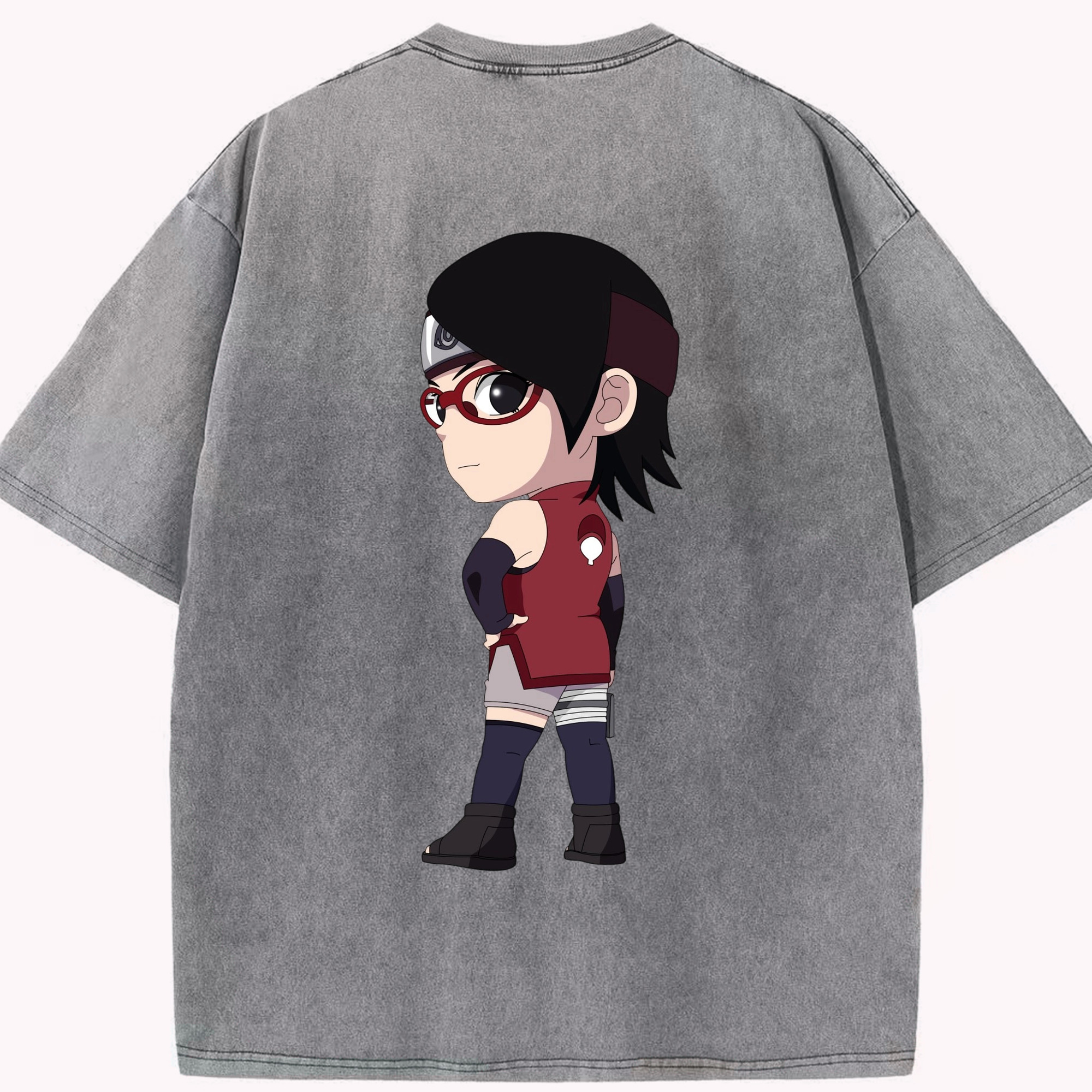 （画像用） NARUTO -ナルト- うちは サラダ Uchiha Sarada 綿100% ヴィンテージ風 半袖Tシャツ（背面プリント）