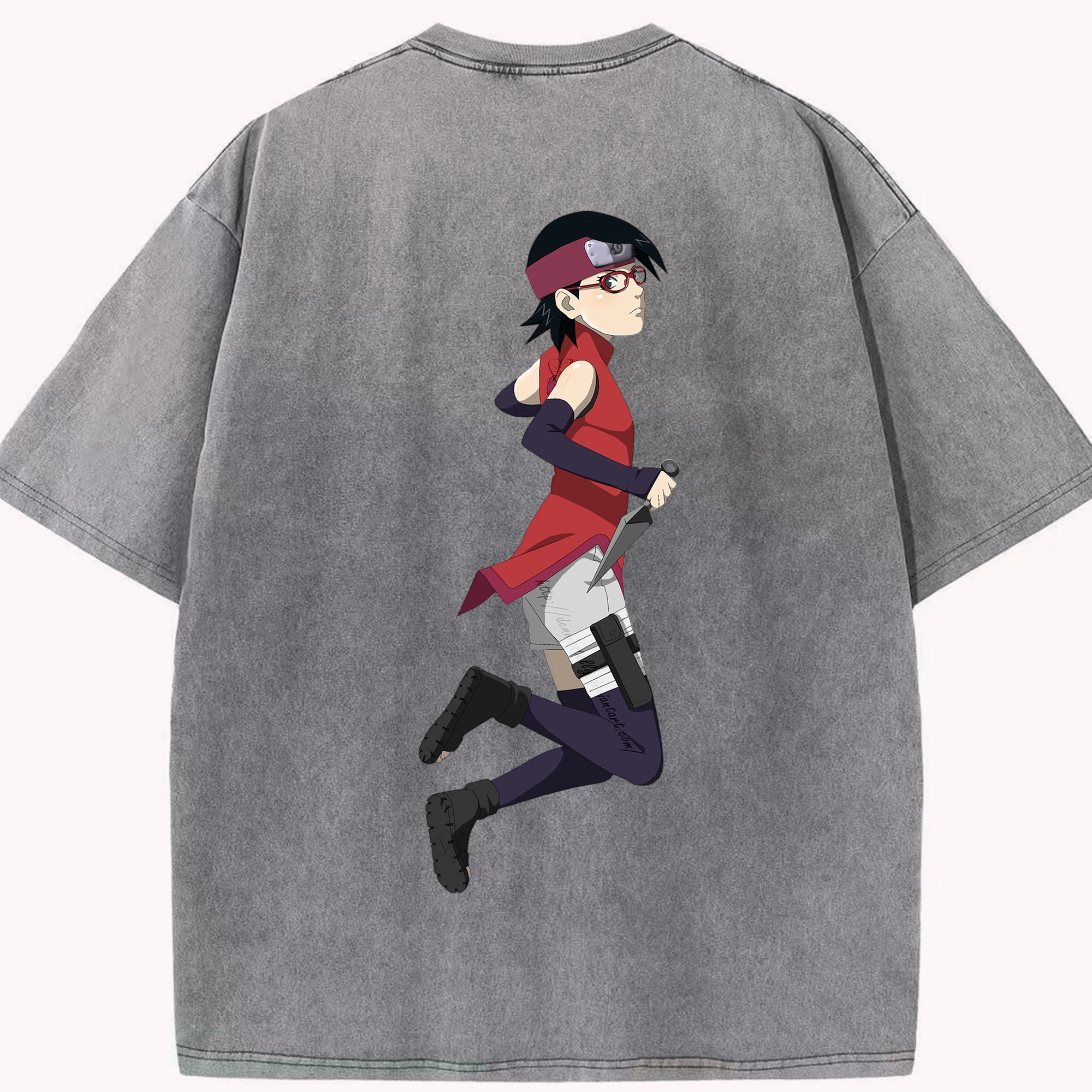 （画像用） NARUTO -ナルト- うちは サラダ Uchiha Sarada 綿100% ヴィンテージ風 半袖Tシャツ（背面プリント）