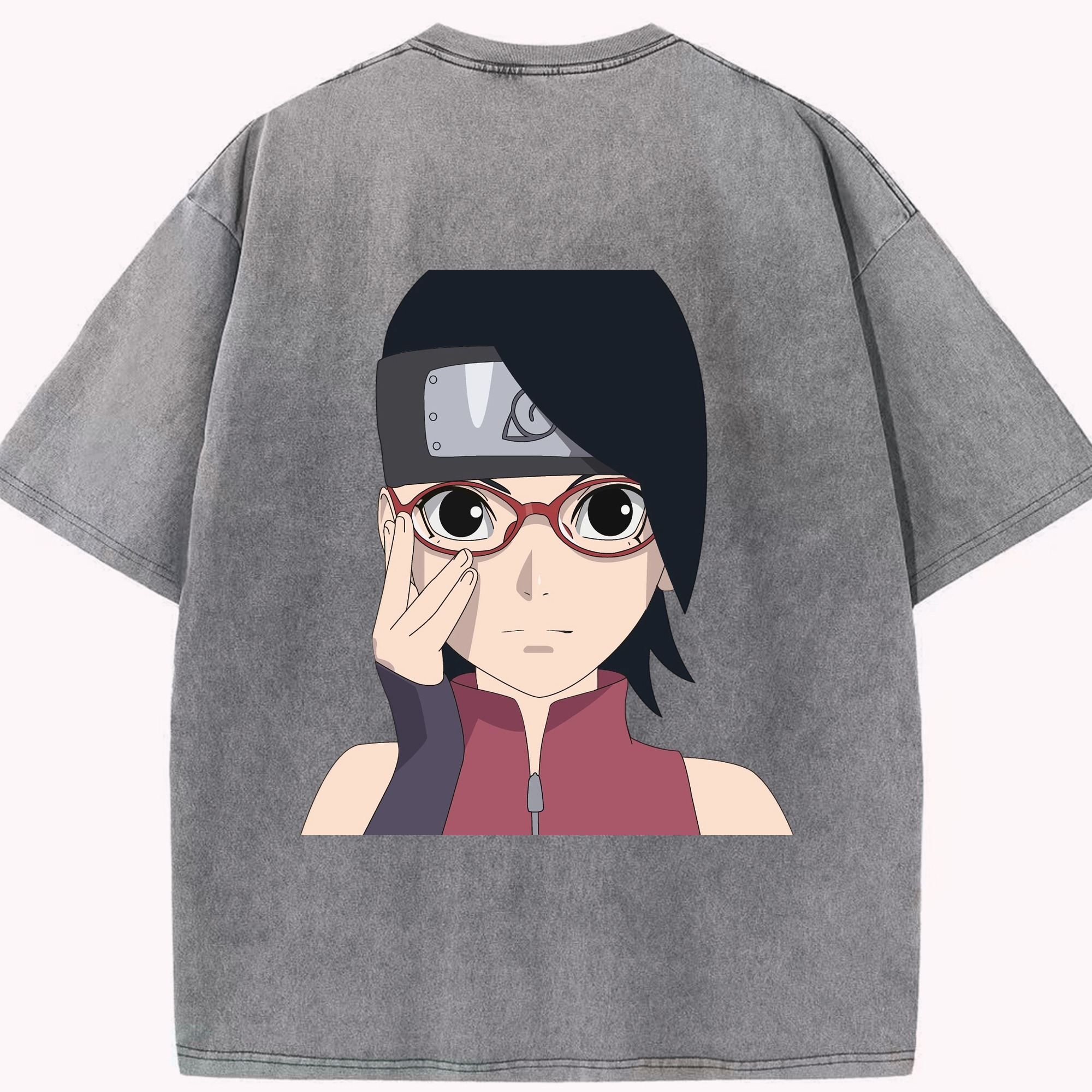 （画像用） NARUTO -ナルト- うちは サラダ Uchiha Sarada 綿100% ヴィンテージ風 半袖Tシャツ（背面プリント）