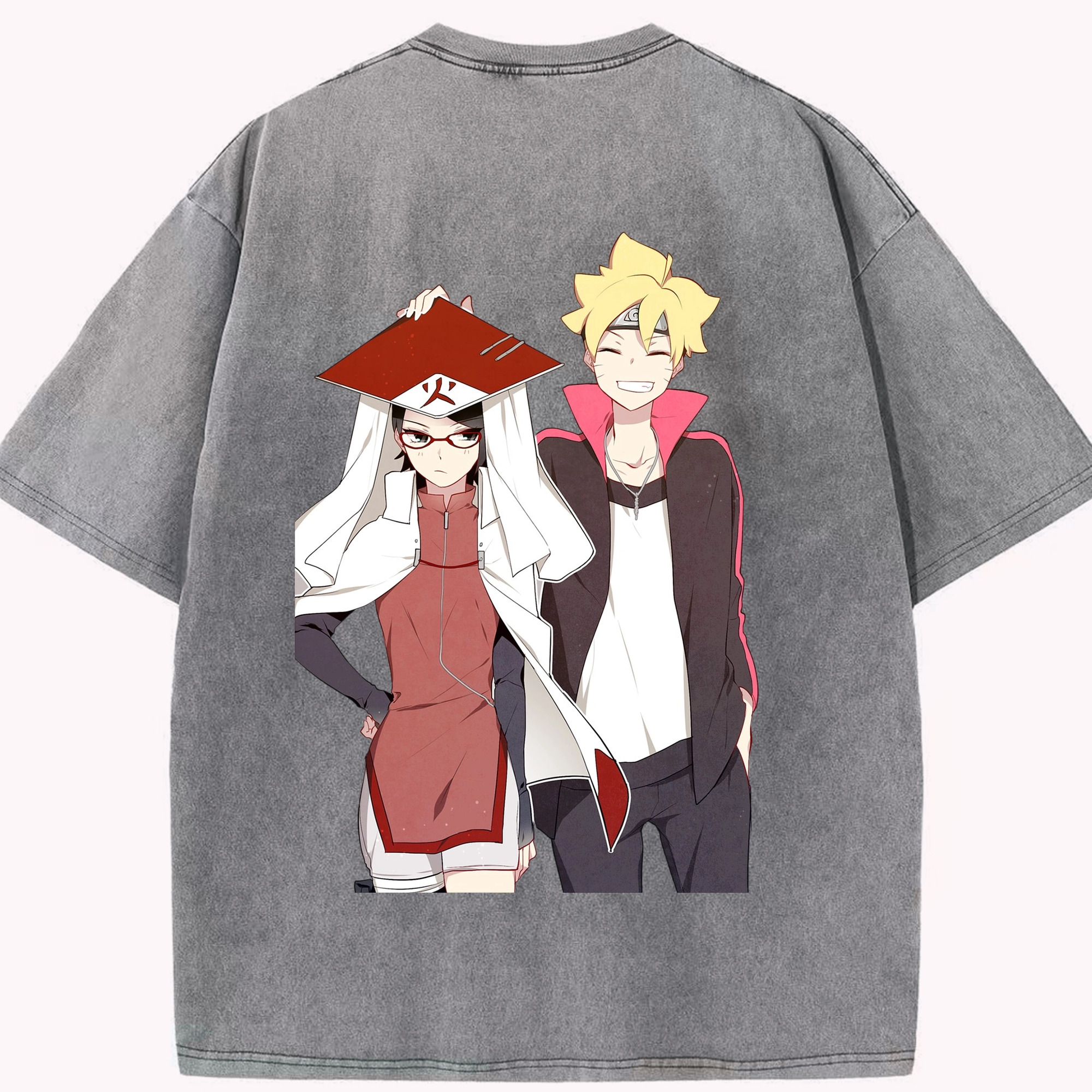 （画像用） NARUTO -ナルト- うちは サラダ Uchiha Sarada 綿100% ヴィンテージ風 半袖Tシャツ（背面プリント）