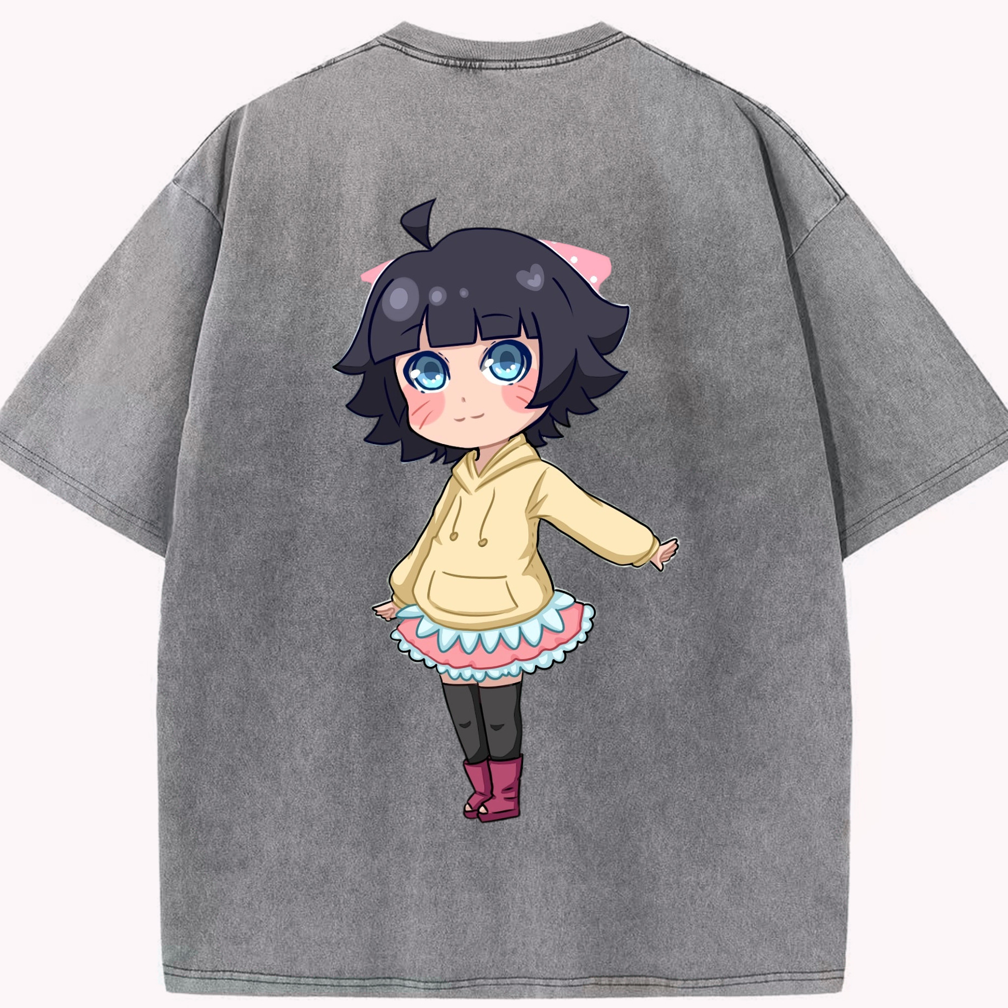 （画像用） NARUTO -ナルト- うずまき ヒマワリ Uzumaki Himawari 綿100% ヴィンテージ風 半袖Tシャツ（背面プリント）