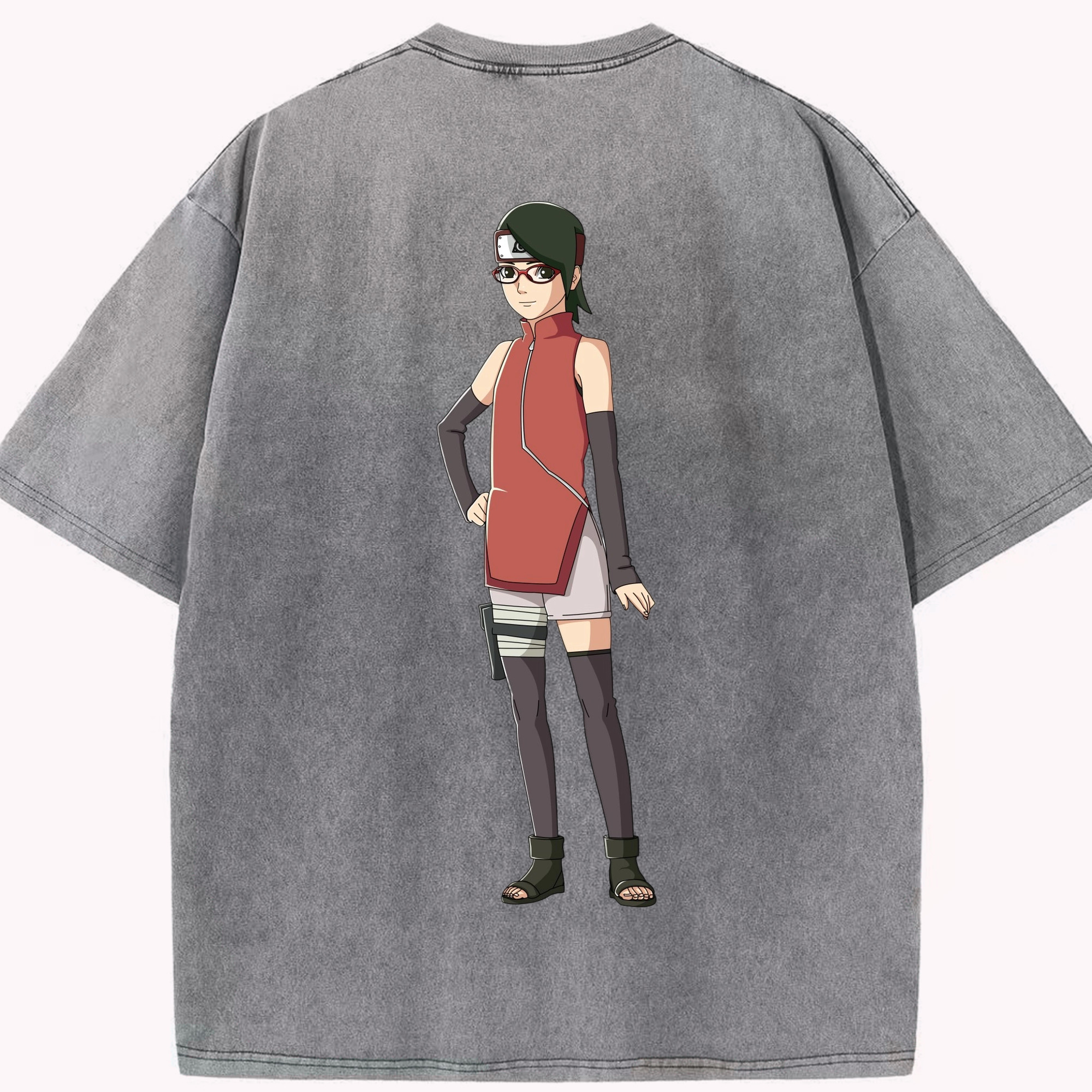（画像用） NARUTO -ナルト- うちは サラダ Uchiha Sarada 綿100% ヴィンテージ風 半袖Tシャツ（背面プリント）