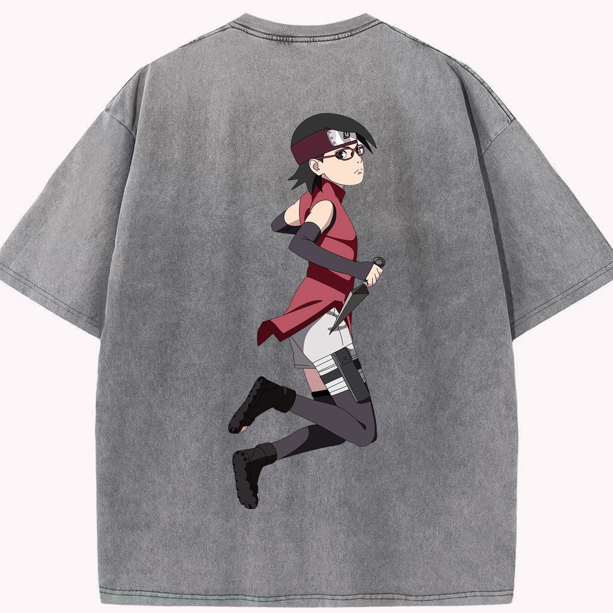 （画像用） NARUTO -ナルト- うちは サラダ Uchiha Sarada 綿100% ヴィンテージ風 半袖Tシャツ（背面プリント）