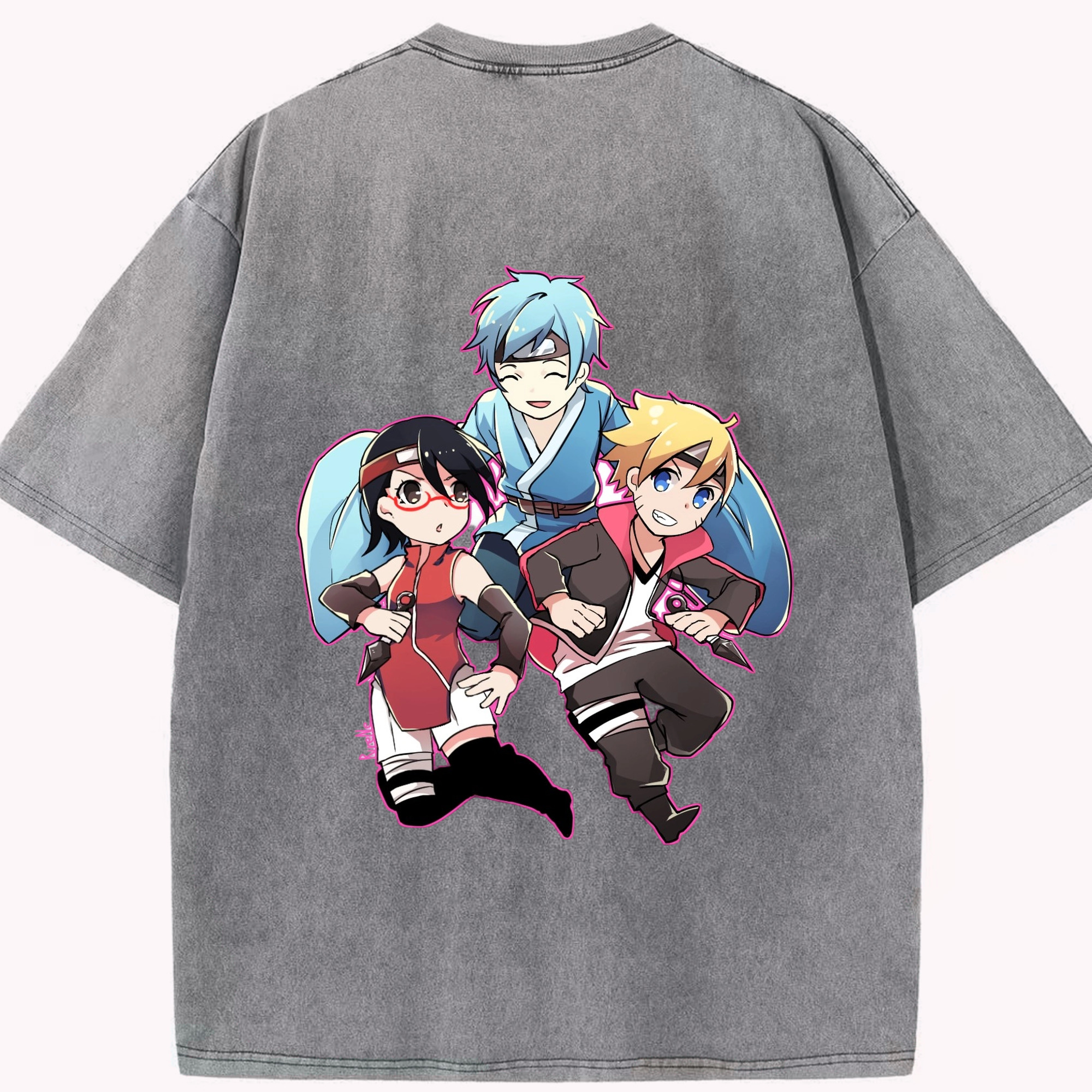 （画像用） NARUTO -ナルト- うちは サラダ Uchiha Sarada 綿100% ヴィンテージ風 半袖Tシャツ（背面プリント）