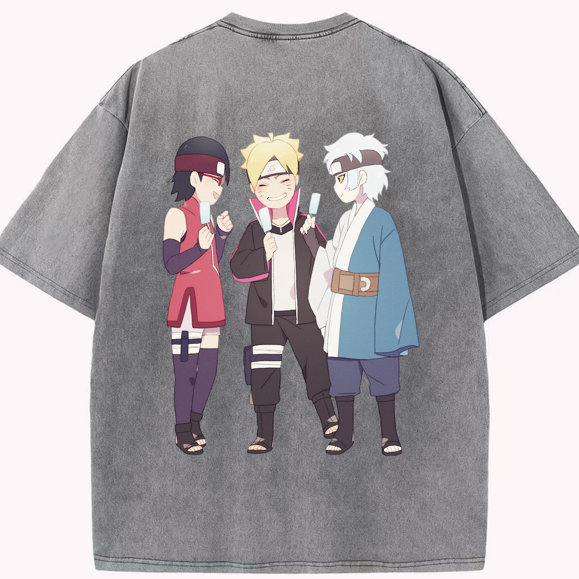 （画像用） NARUTO -ナルト- うちは サラダ Uchiha Sarada 綿100% ヴィンテージ風 半袖Tシャツ（背面プリント）