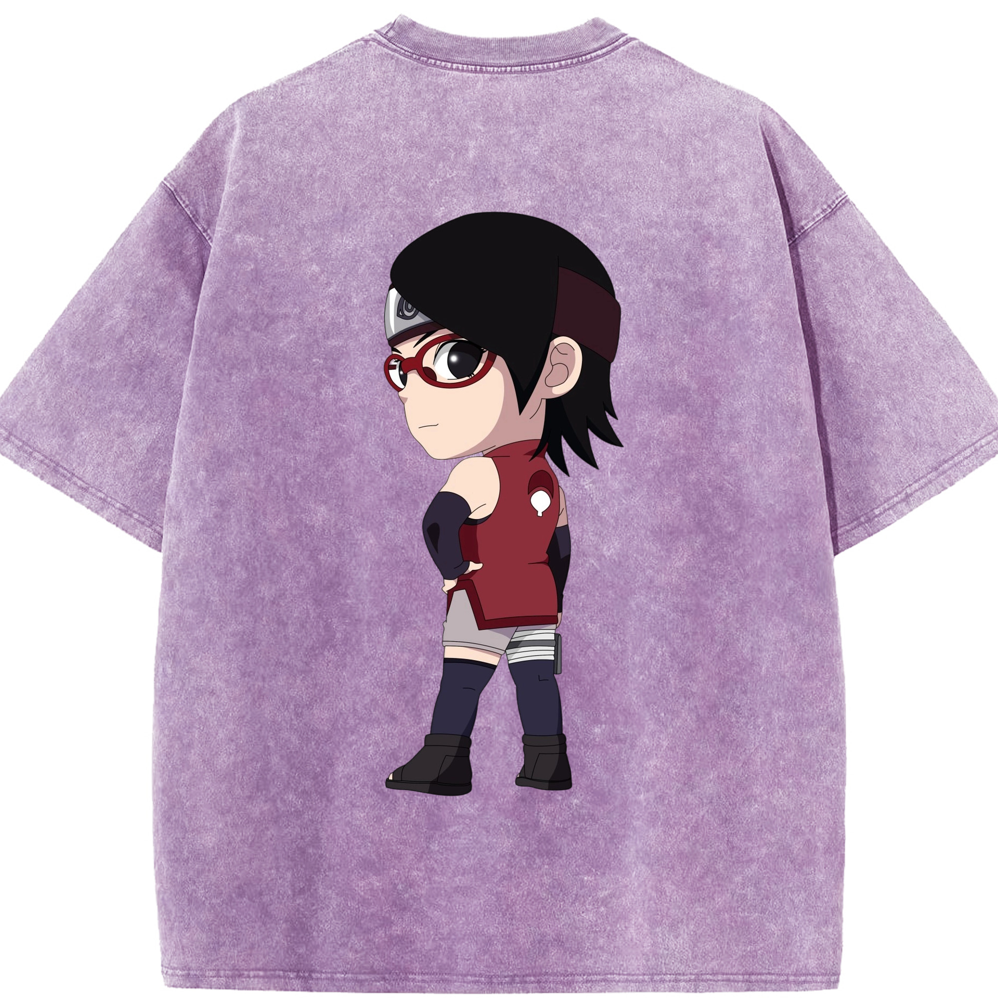 （画像用） NARUTO -ナルト- うちは サラダ Uchiha Sarada 綿100% ヴィンテージ風 半袖Tシャツ（背面プリント）